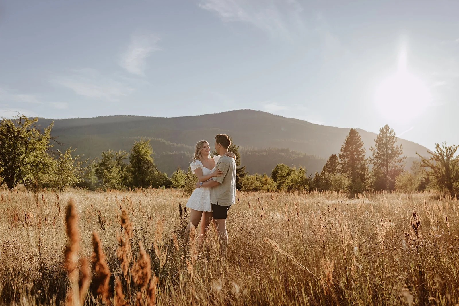 Fields, and sunsets, engagement session in Castlegar BC