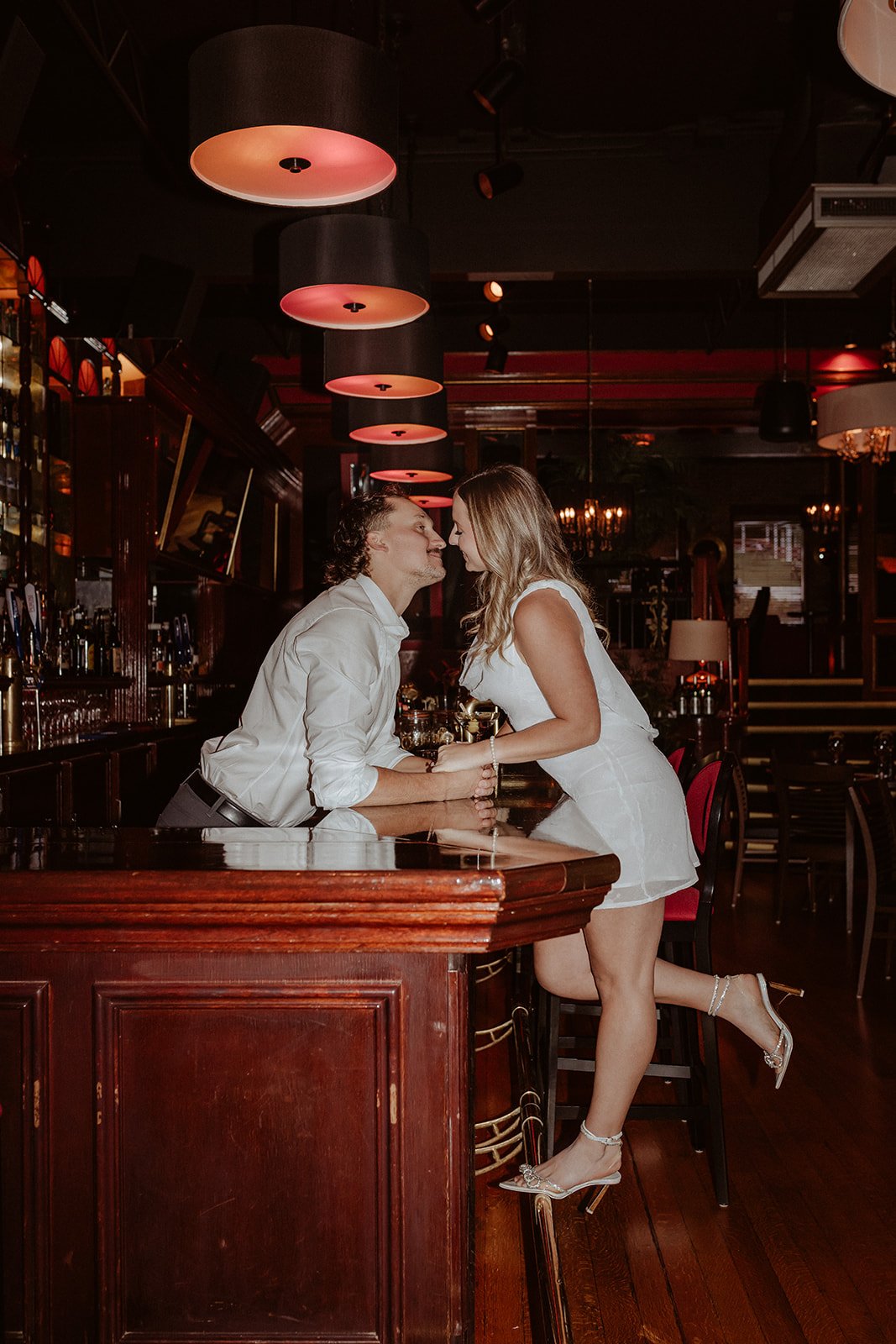 romantic bar engagement session in Trail BC