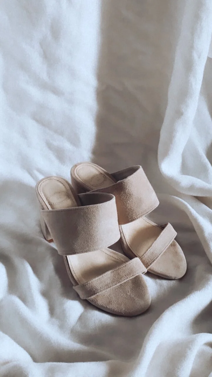 nude suede chunky heels