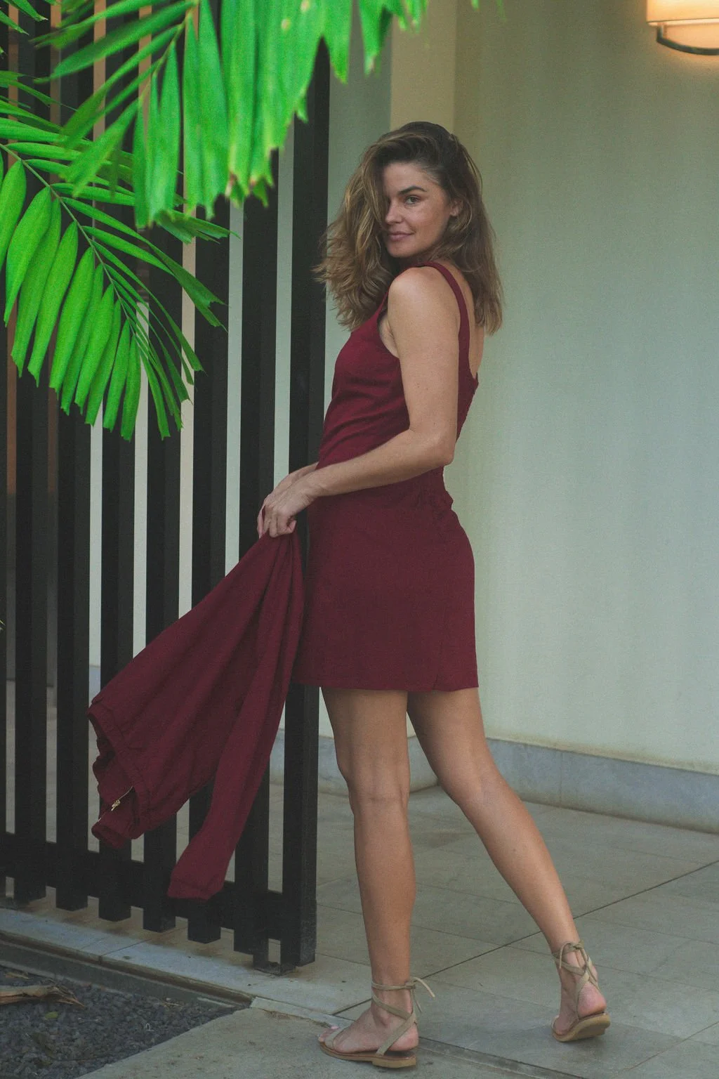 Red Linen Scoop Neck Dress .jpg