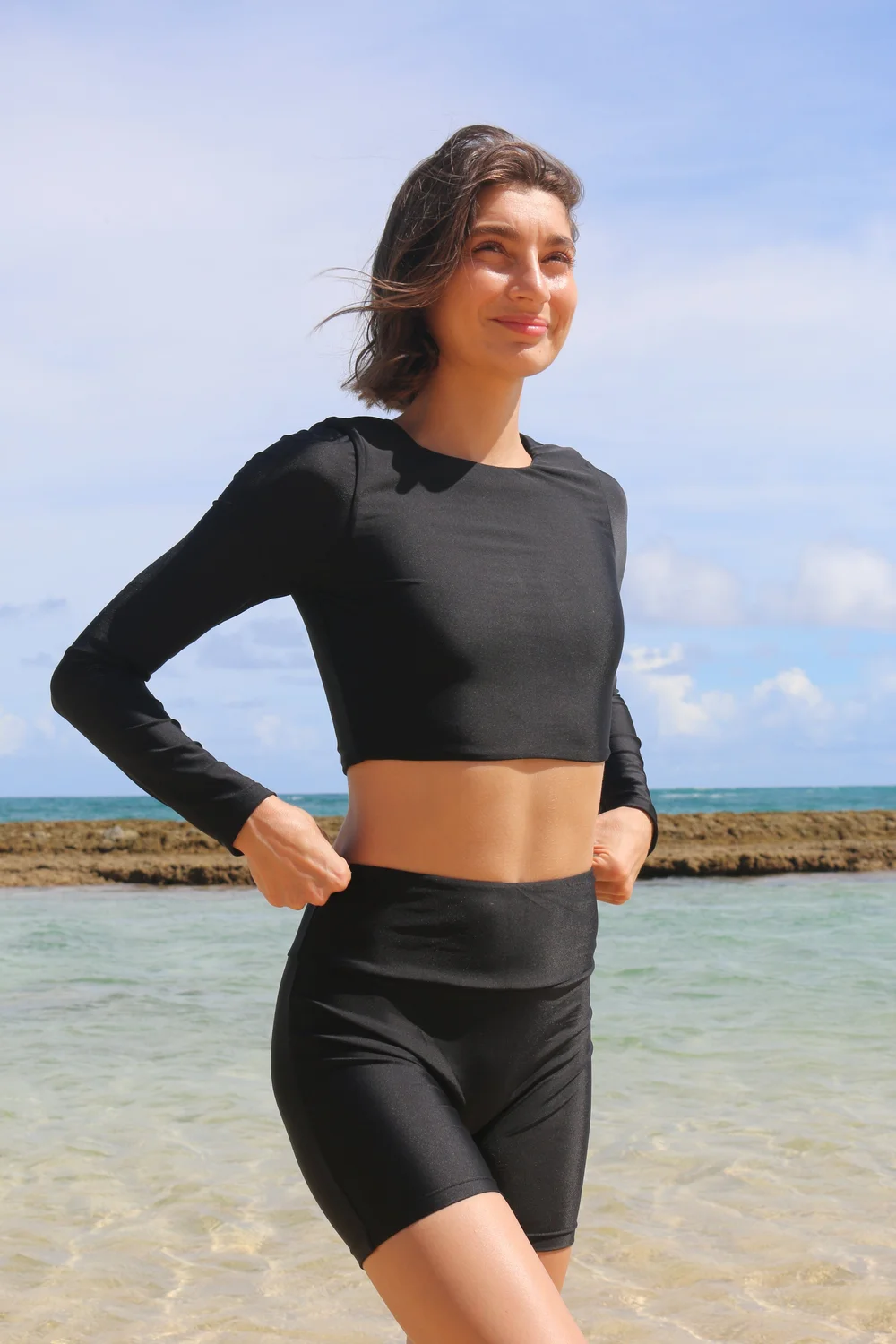 CLANE 2WAY Gathered Rash Guard Blouse CLANE 2WAY GATHER RASH GUARD