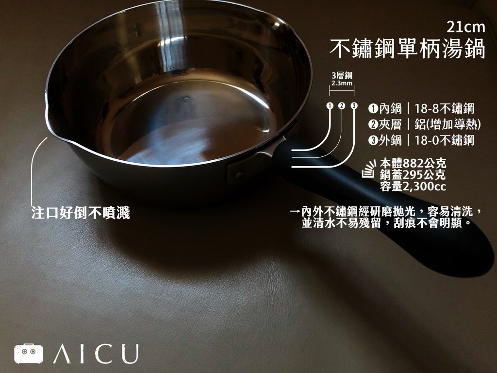 AICU不鏽鋼單柄湯鍋