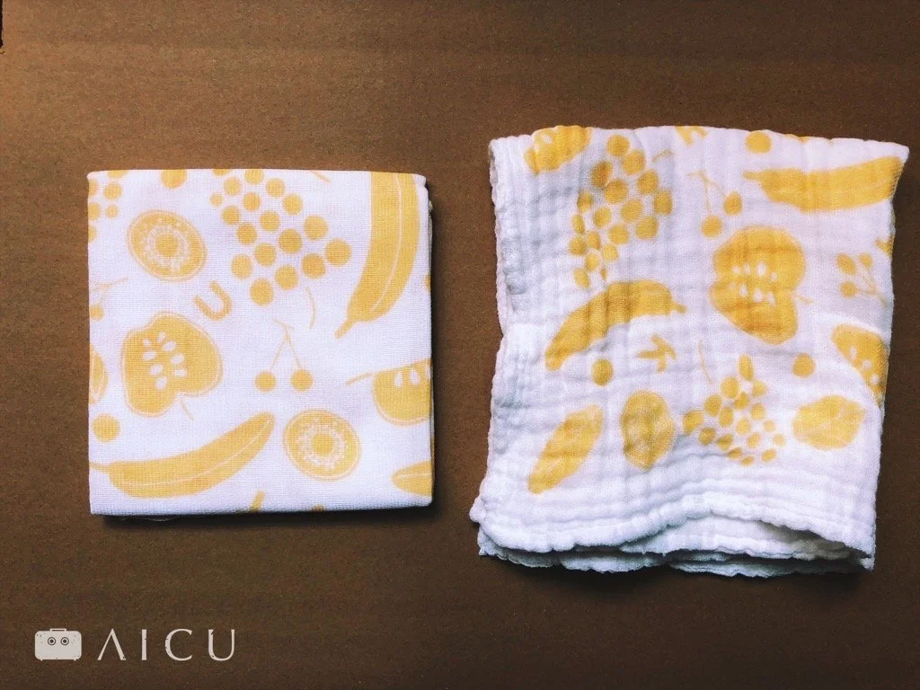 六重棉紗巾，越使用越蓬鬆。 