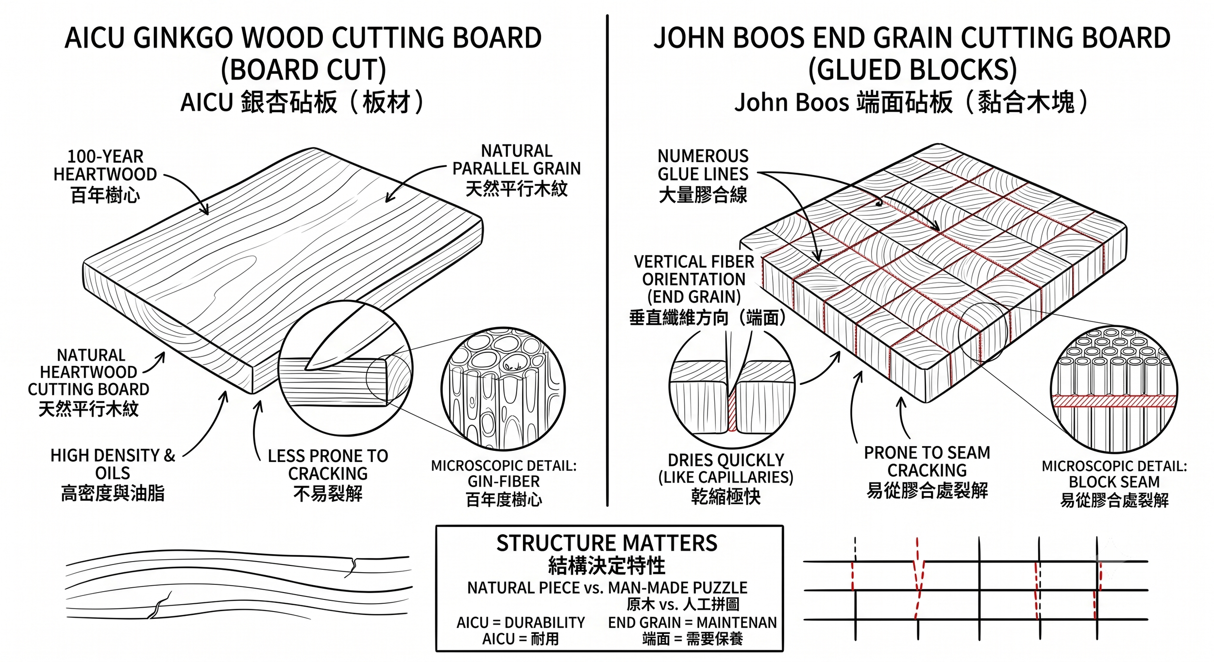 ❓ 材質研究｜我的美國砧板裂了可以維修嗎?從不同材質探討不同保養方式。