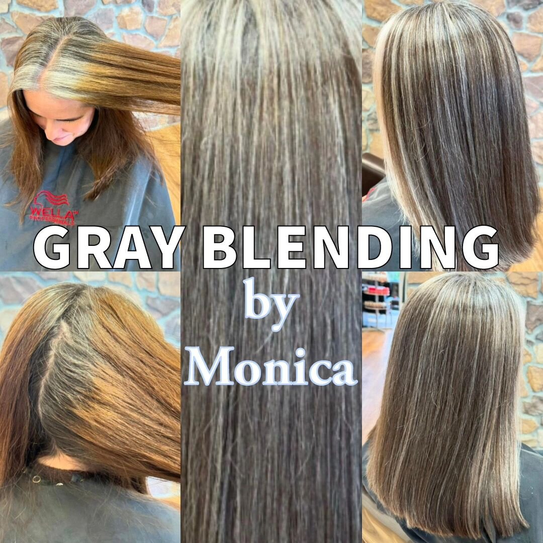 This lovely client found our hair designer, Monica, on IG for previous gray blending services she's done. She wanted to grow out her natural grey without feeling like she aged. We decided during our consultation to match her gray but also add a few m