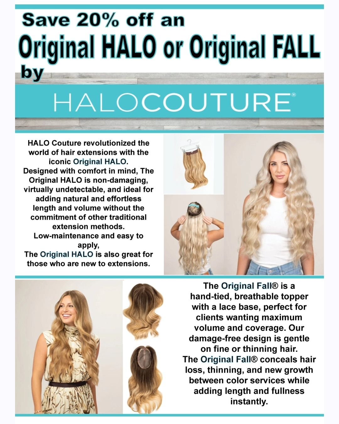 It's the season of proms, graduations, and weddings. Our extension specialist, Hope, is offering 20% off a Halo Couture Original Halo or Original Fall. Book an extension consultation to match your color and order your hair today at
 https://balanceha