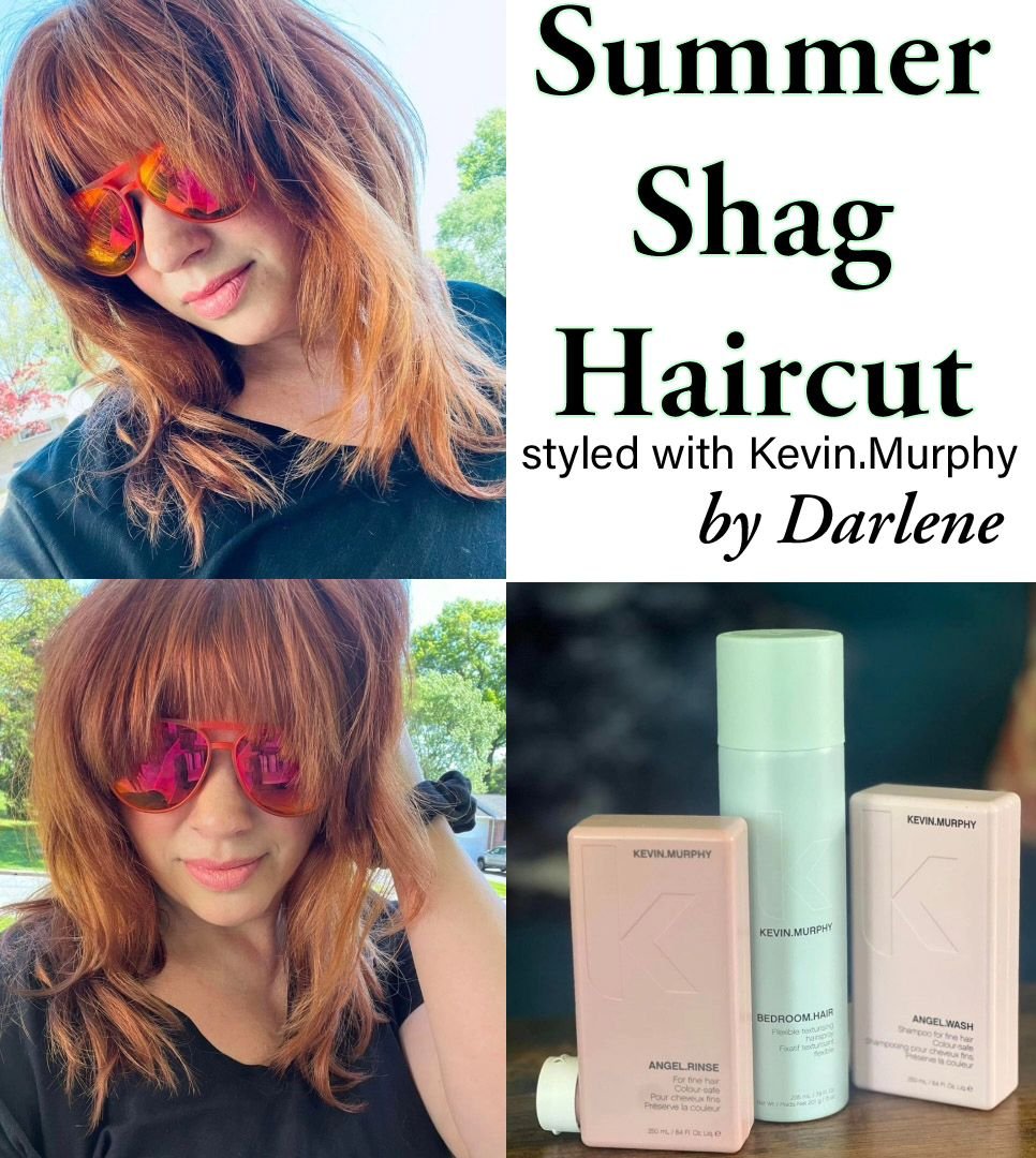 BHS Designer, Darlene, helped our fabulously flamboyant team member, Hope to obtain this trendy shag cut for Summer. This fun haircut is perfect for those who love edgy, easy to style beach hair. Darlene used Kevin.Murphy Angel wash &amp; rinse and f