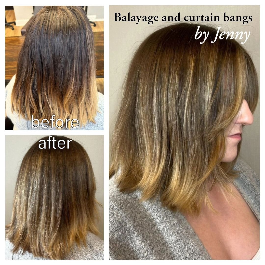 Our designer, Jenny H, updated this client's color with fresh natural looking balayage highlights and then added some curtain bangs. Let Jenny or any of our beauty professionals help you update your look for Summer. Book an appointment today at 
http