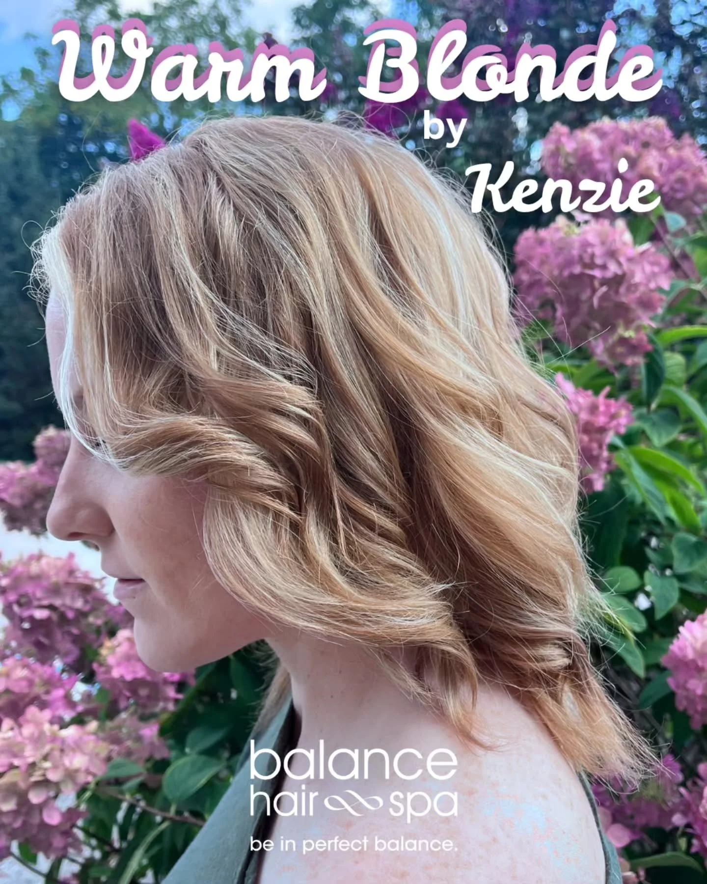 As fall is quickly approaching,  here is a beautiful warm blonde by Kenzie to remind you that it's still summer. Let Kenzie or any of our hair designers help you find the color that best fits your lifestyle. 
#beinperfectbalance #beautyatbalance #ask