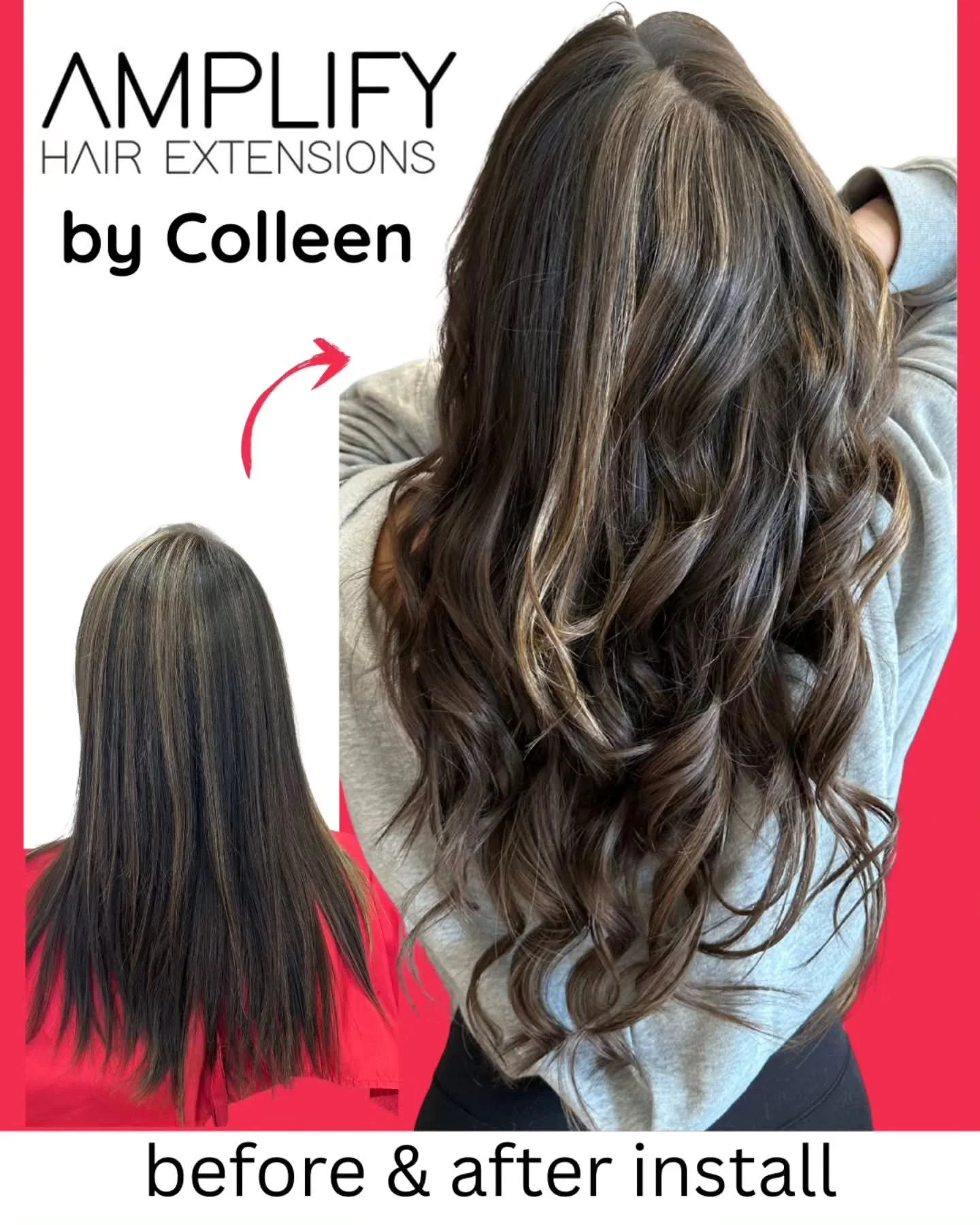 Some beautiful Amplify Extensions by our hair designer,  Colleen.  She is also an Aveda trained stylist, and loves to do formal styling too. Let a Collen help you, your friends, and family find the perfect hair for their style. Make an appointment at