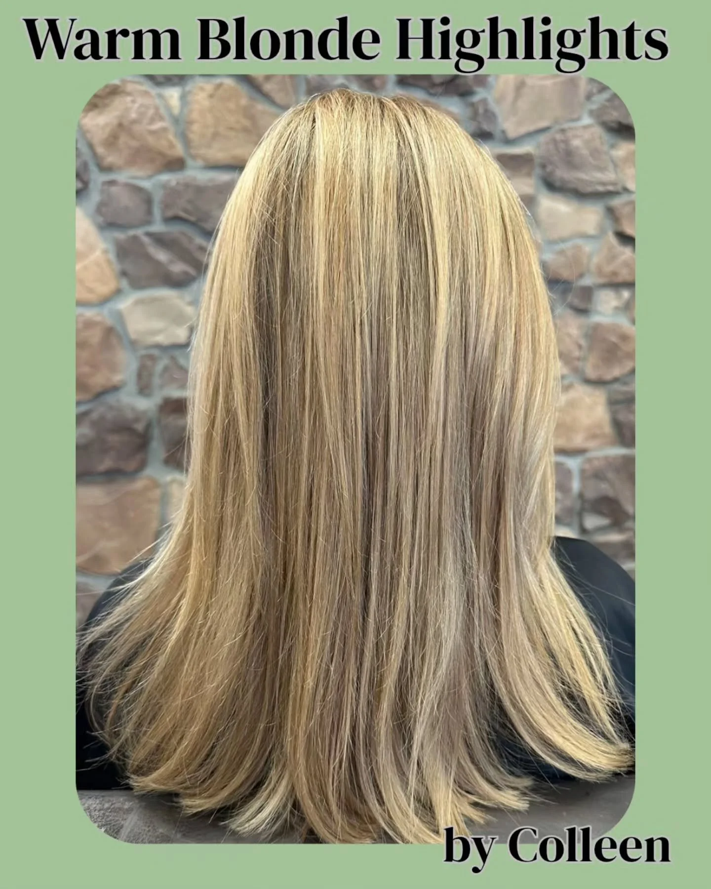 A beautiful warm highlight service by our hair designer,  Colleen.  This client came in a with an ashy blonde and needed to warm things up for fall. Let Colleen help you find the best color for your style.  She is also an Aveda trained stylist.  Make