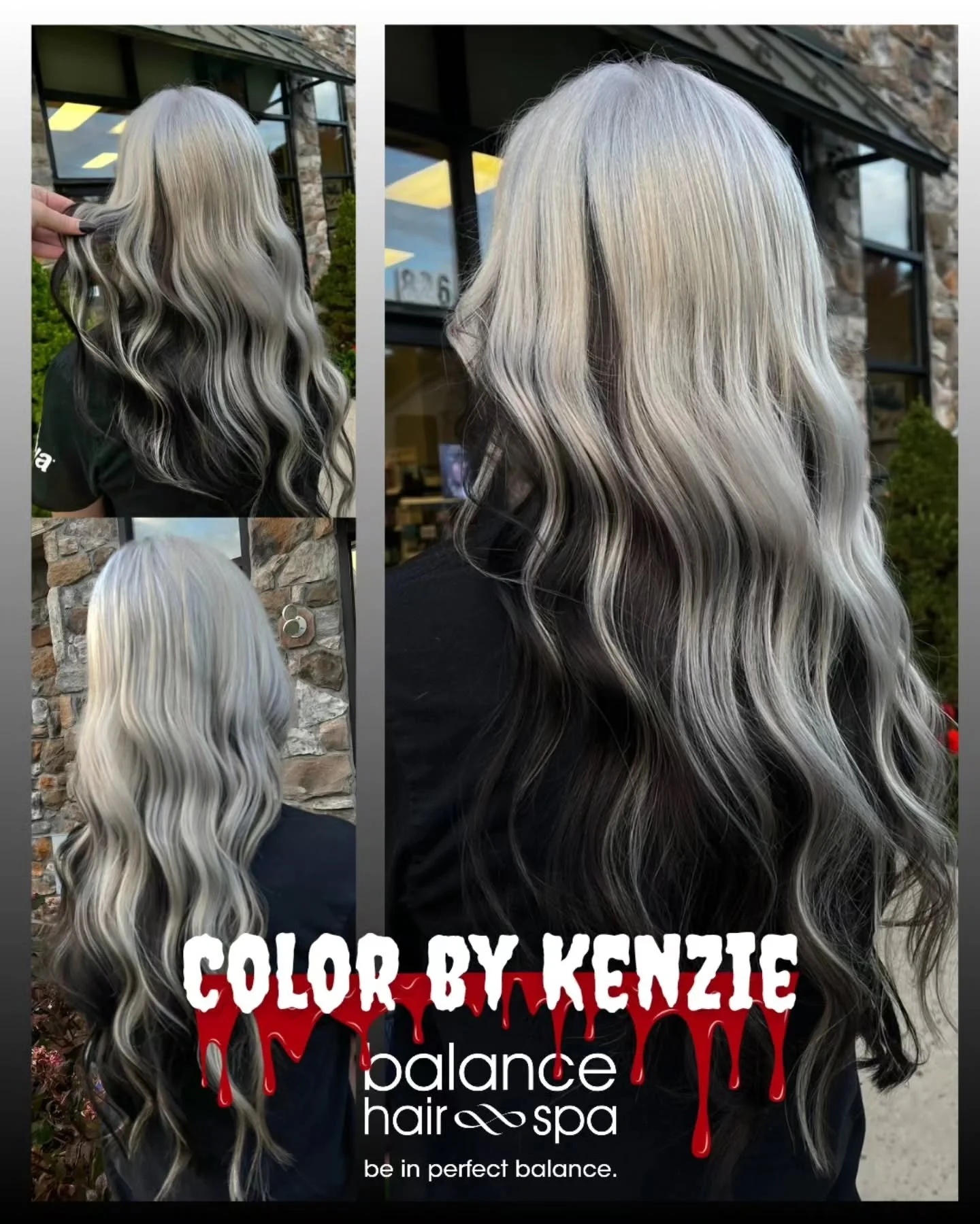 It's the week of Halloween, so here's a beautifully spooky color by our designer, Kenzie.  The inspiration was Cruella Deville. It took a couple of processes to get the top that color, but the end result is absolutely stunning.  Let Kenzie help you f