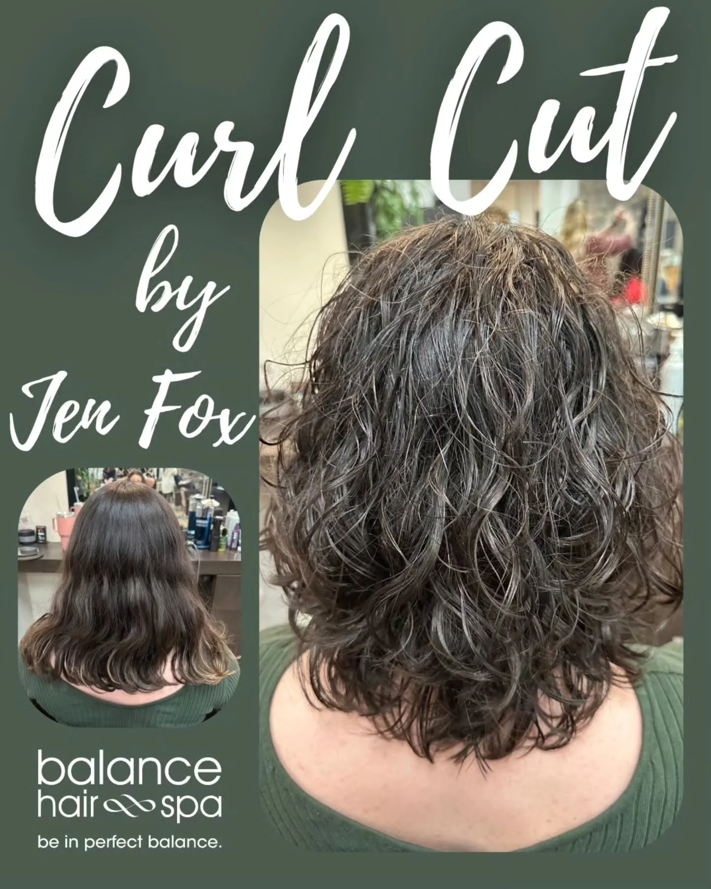 Our designer, Jen Fox, helped this client reactivate her curls with a fresh cut. She finished using products that help enhance and maintain her curls. Let Jen help you with a curl cut and style. Make an appointment at 
https://balancehairspa.com/appo