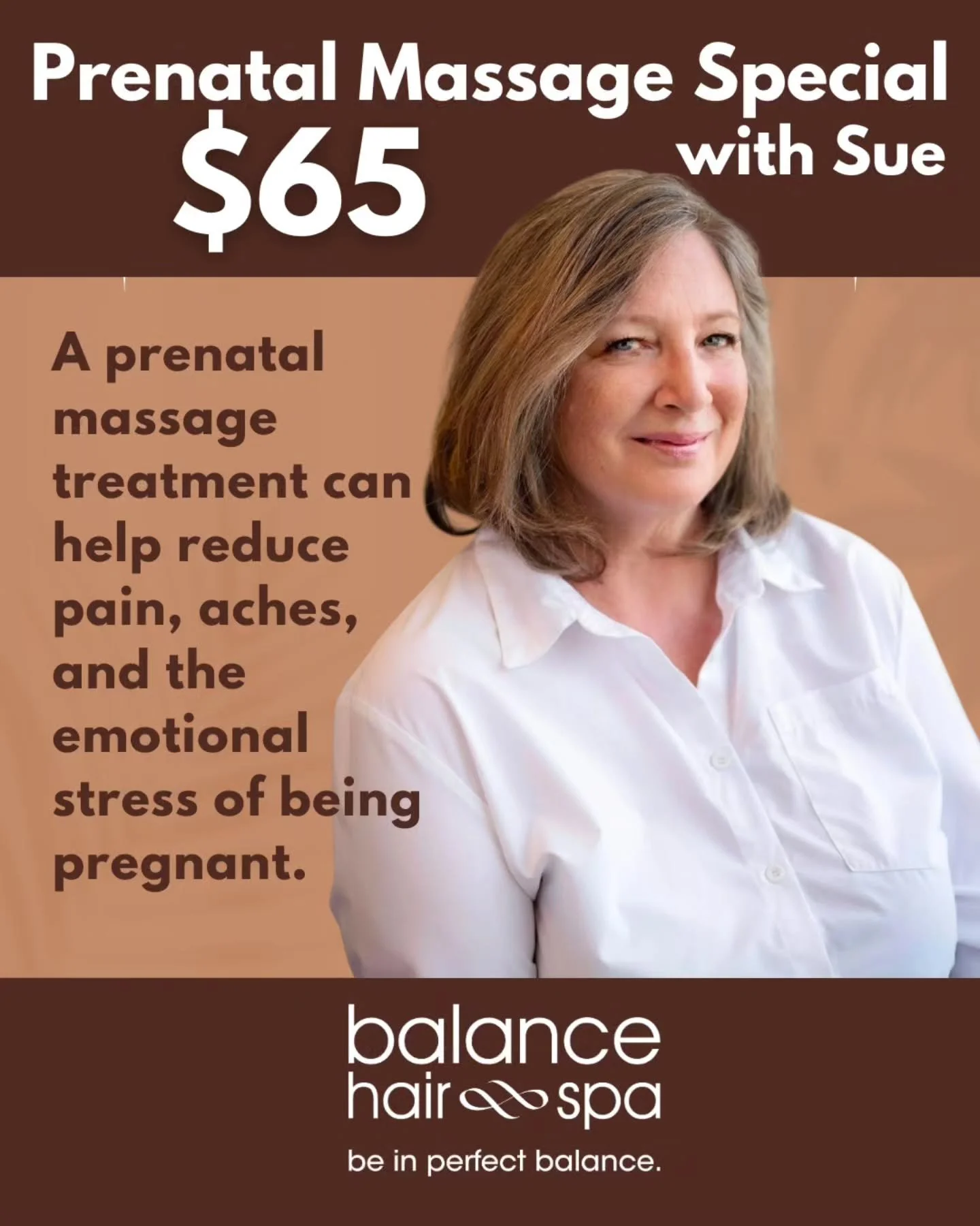 Our massage therapist, Sue, is offering a $65 prenatal massage this month. You deserve to take some time to relax. Make an appointment today at 
https://balancehairspa.com/appointment-request

#beinperfectbalance #beautyatbalance #prenatalmassage 
@c