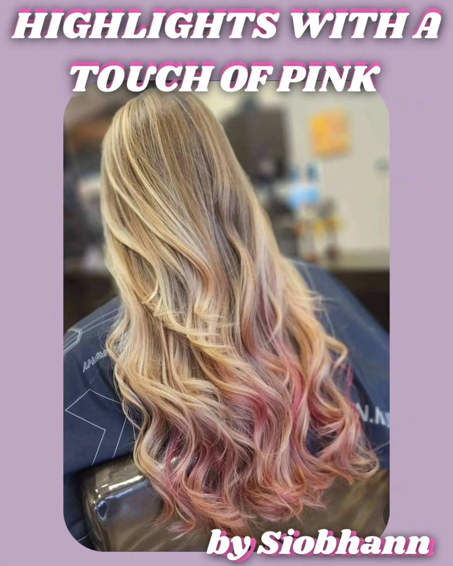 Our hair designer,  Siobhann, helped this client obtain this beautiful color and style.  After a highlight service,  Siobhann went in and added some blush pink tones at the ends to complete the look. Let Siobhann or any of our beauty professionals he
