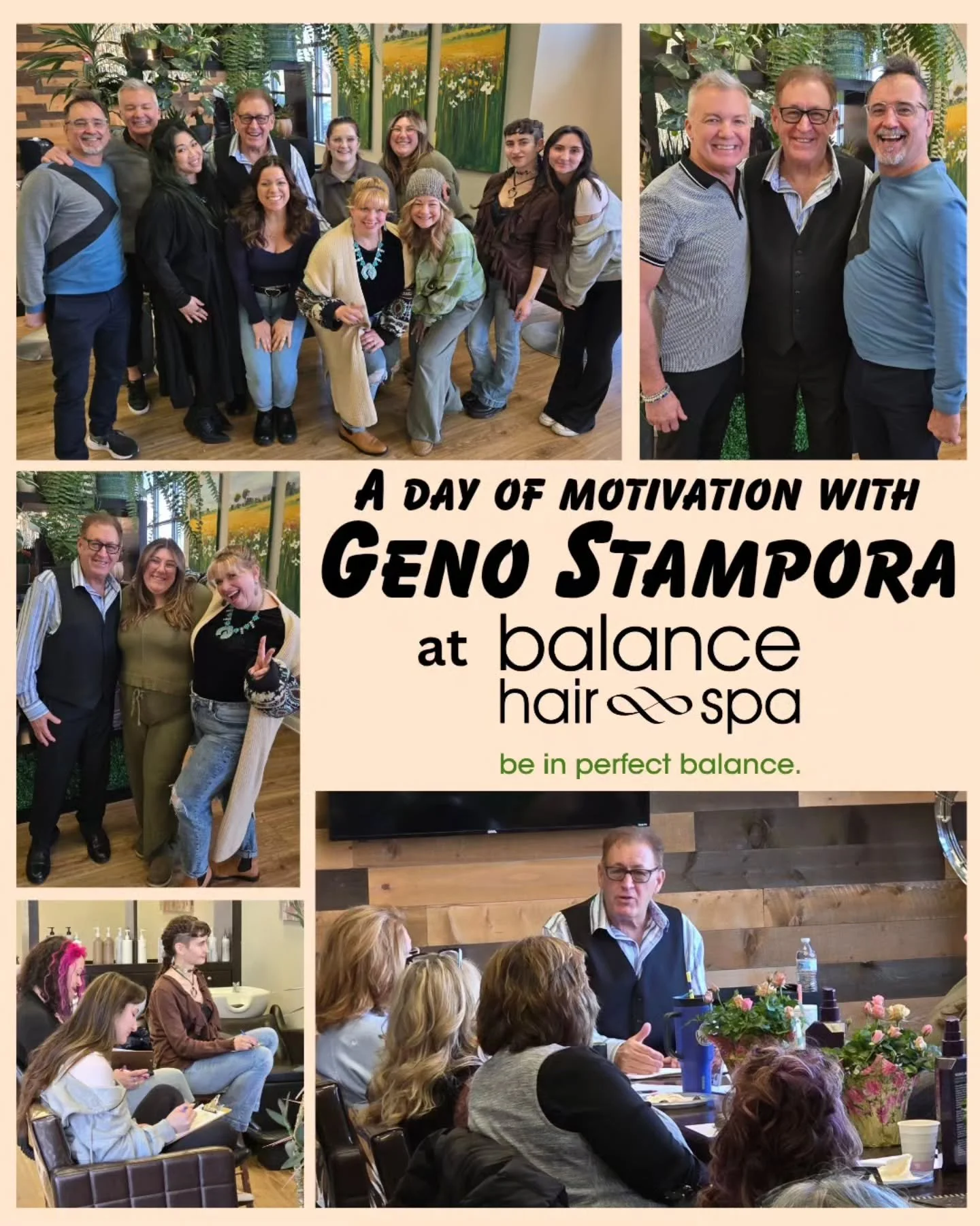 Last Sunday Balance Hair Spa owners Biff &amp; Thomas treated our team of beauty professionals to a morning with Geno Stampora.  Biff &amp; Thomas have been following Geno for many years and consider him to be one of the best business coaches and mot
