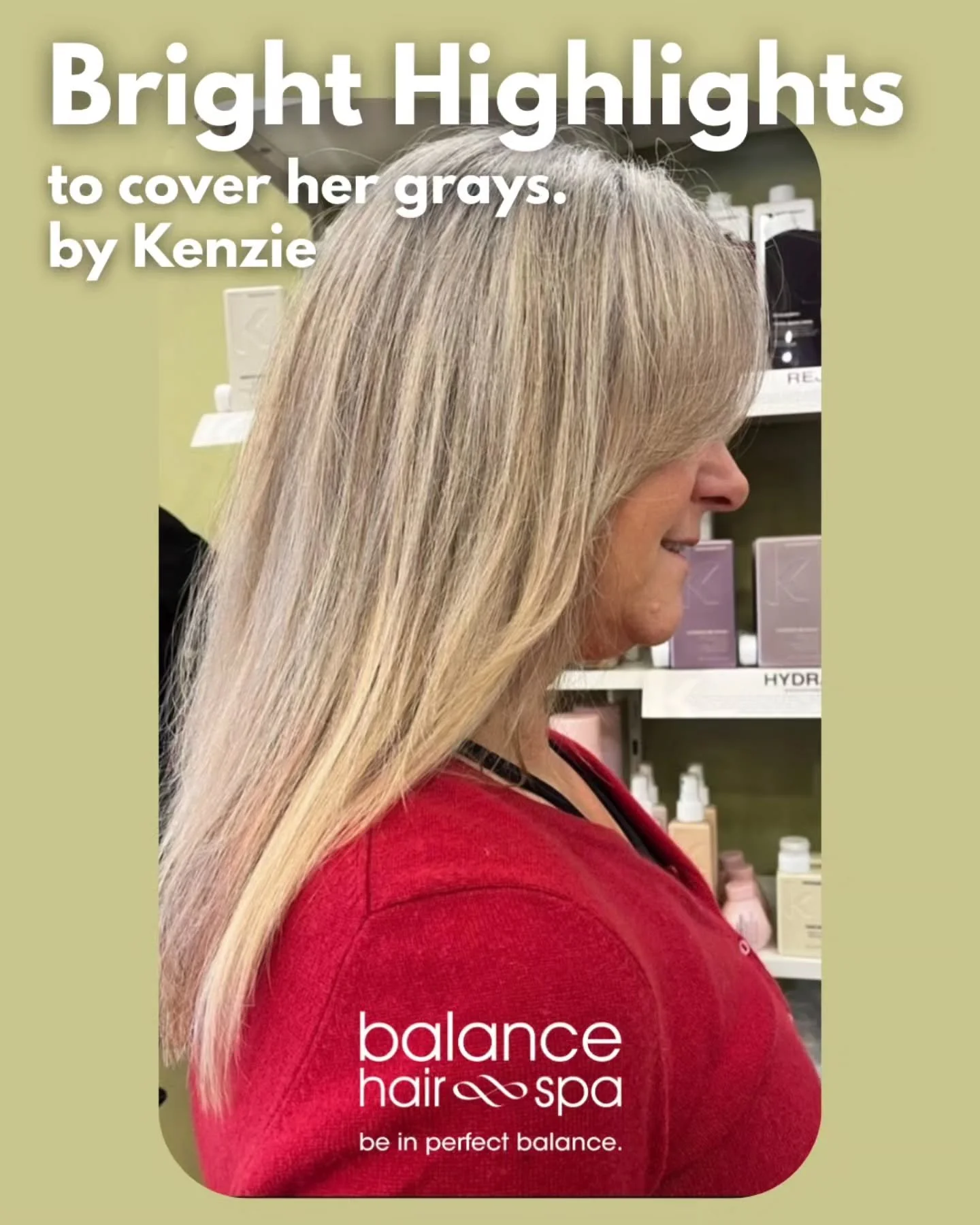 Our hair designer,  Kenzie, helped this client brighten up her color to help her grays blend and grow our naturally. Let Kenzie help you find the color that best fits your lifestyle.  Make an appointment at 
https://balancehairspa.com/appointment-req