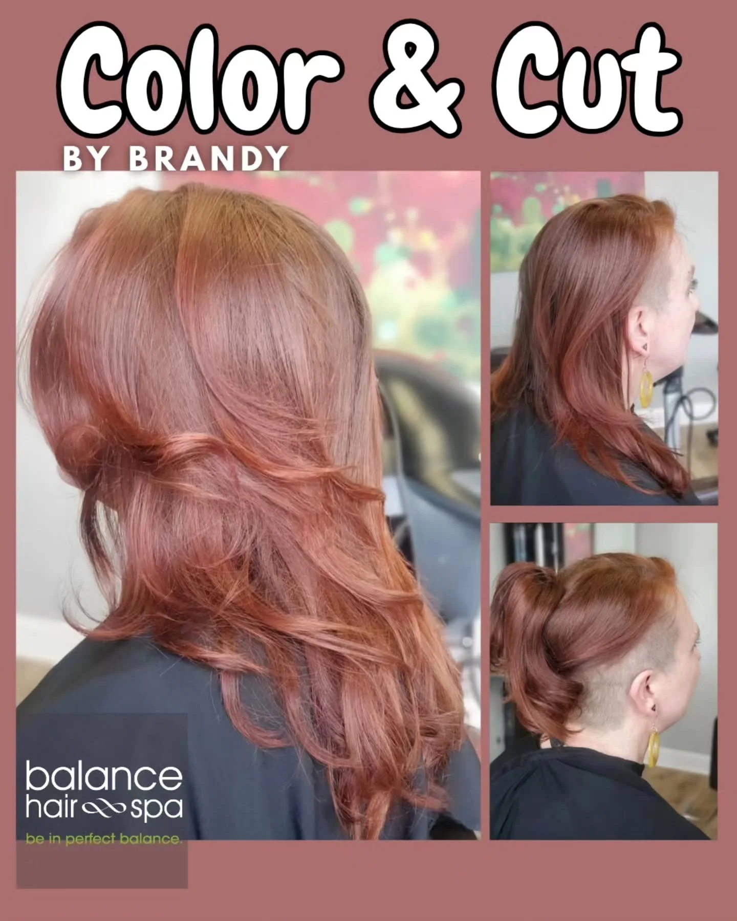 Our hair designer, Brandy helped this client freshen up her red haircolor using Wella Professional. Then finishing with a versatile haircut that can adapt to any style from conventional to casual.  Brandy used the Aveda Blow Out spray to give her cli