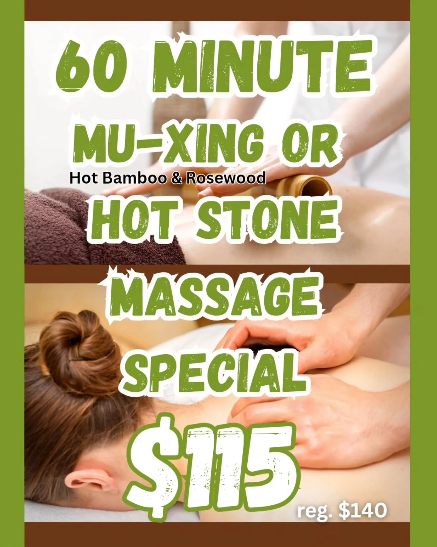 Treat yourself to an hour of warmth and relaxation with a Hot Bamboo or Hot Stone massage.  Our Massage therapist, Sue is ready to help relieve some stress and relax those tired muscles.  Make an appointment today at 
https://balancehairspa.com/appoi