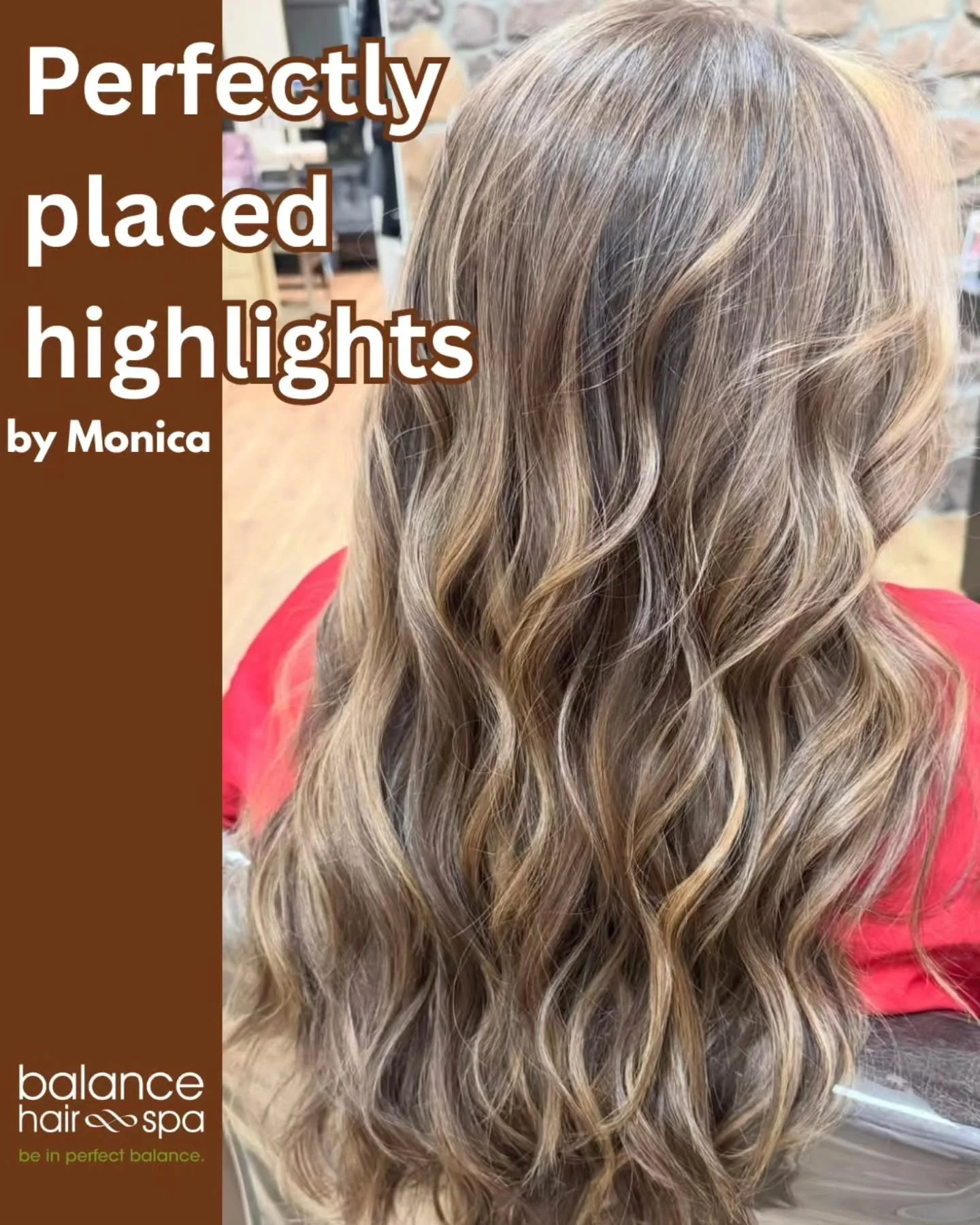 This client wasn't ready for a full highlight, but needed some extra brightening for her cruise next week. Our hair designer,  Monica, gave her perfectly placed sneaky peaky highlights using a balayage foil technique. This allowed her client to get j