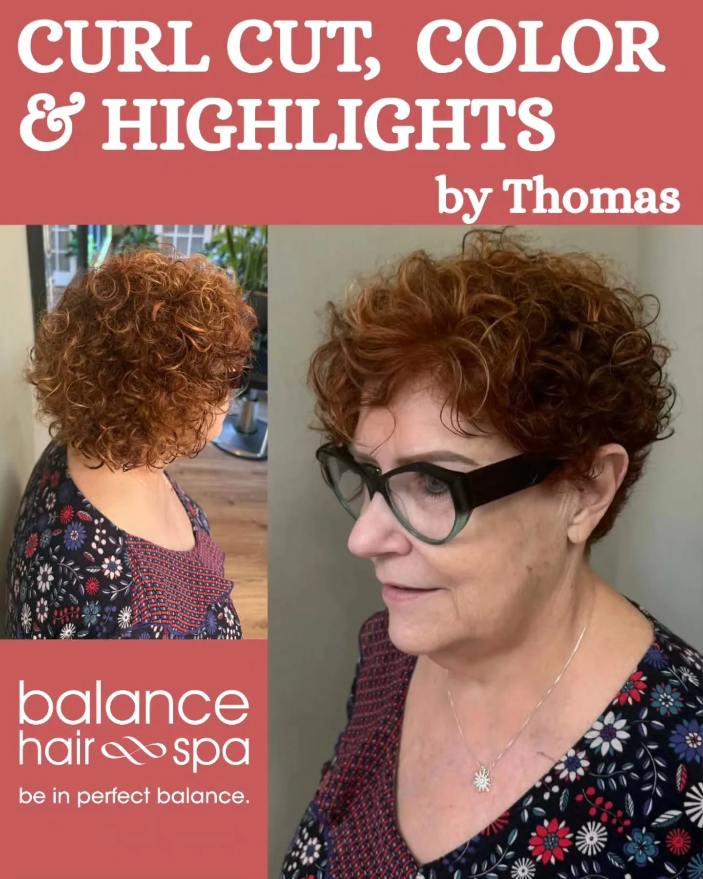 Check out this curl cut and color with highlights by Balance Hair Spa owner, Thomas.  Balance Hair Spa has 12 hair designers who are trained in cutting curly hair.  Let them help you embrace and tame your curls. Make an appointment at 
https://balanc