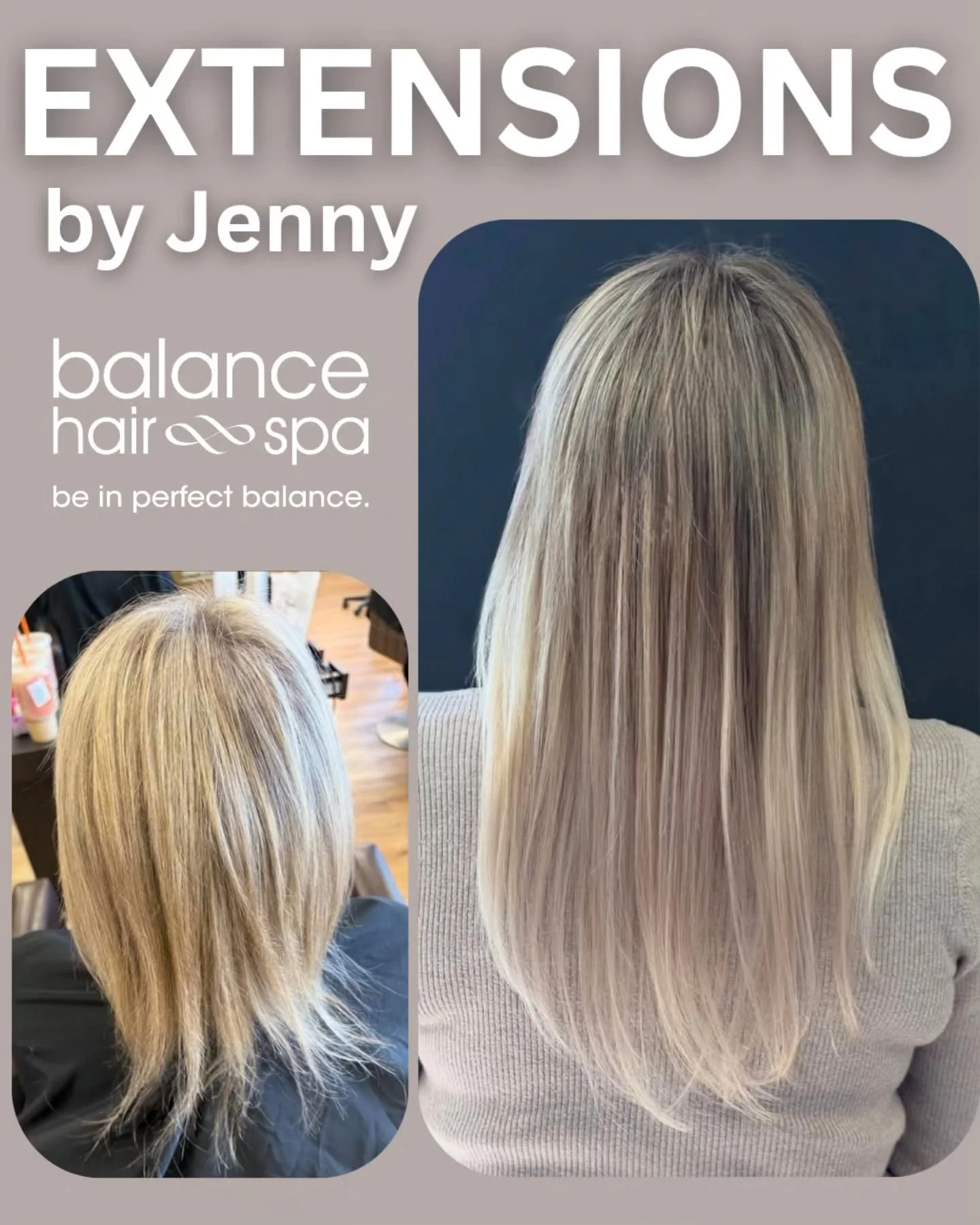 Our hair designer and extension specialist, Jenny, helped this client transition to Spring with longer hair.  Using Amplify tape in extensions , Jenny was able to add several inches of hair to her client who had some previous breakage from chemical s