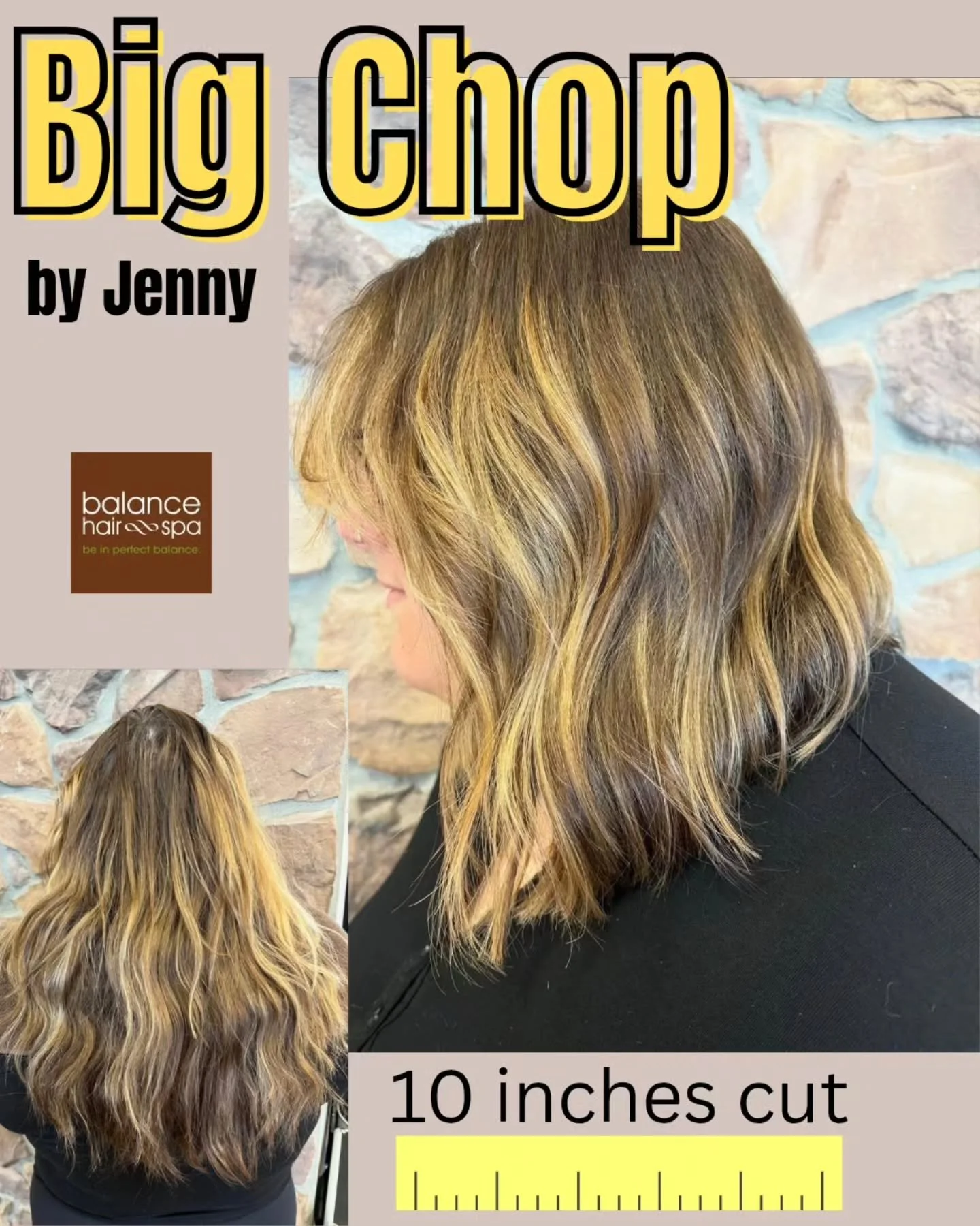 Hair Designers helping Hair Designers. Monica needed a big haircut to make her life a little easier as a new mom. So she asked fellow hair designer, Jenny,  to give her this angled bob, taking over 10 inches of hair off for a much easier style to mai