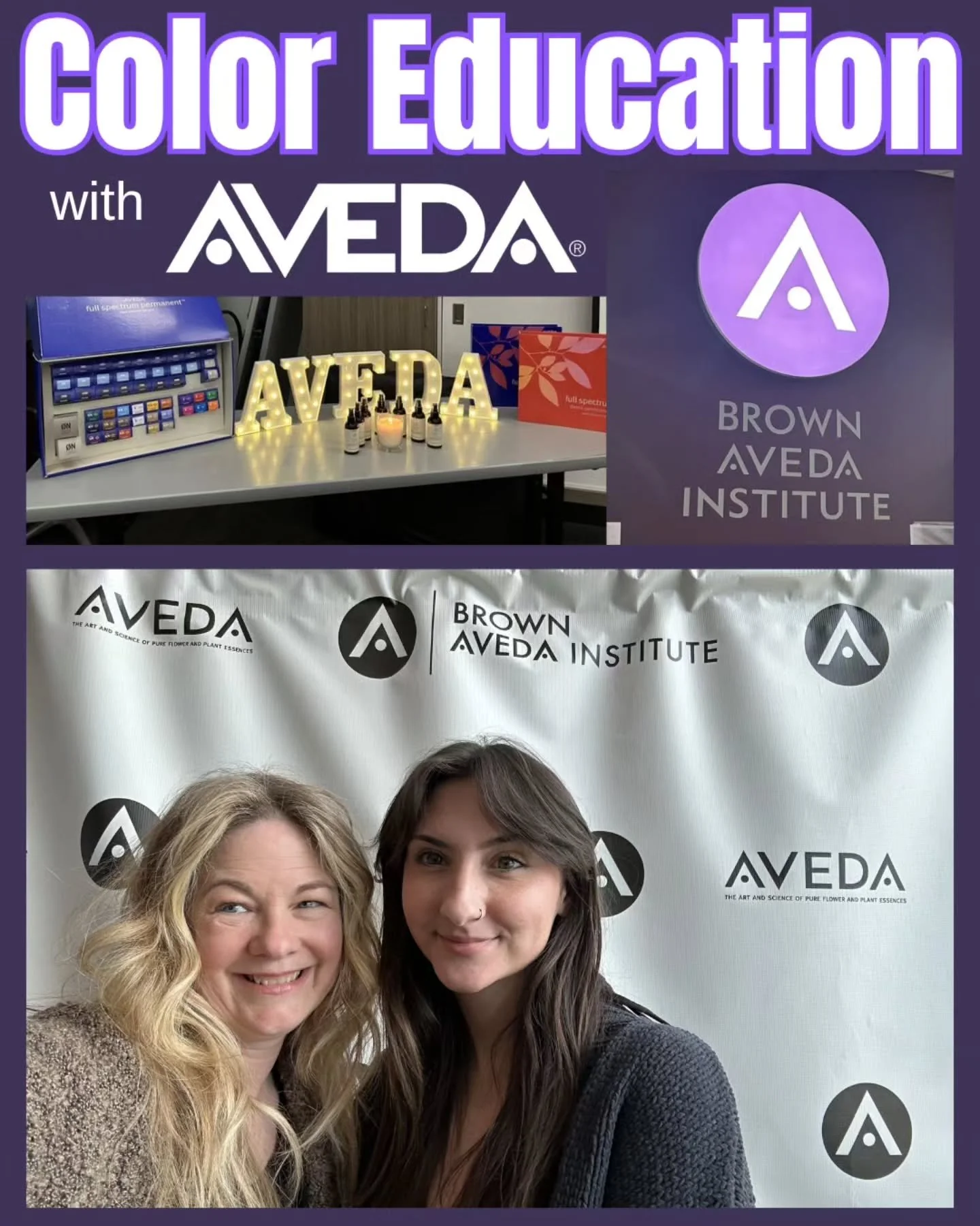 This week our Aveda Ambassador, Colleen,  and Hair Designer, Kenzie, took a road trip to Ohio to attend a color class at the Brown Aveda Institute outside of Cleveland. At the class they received a brush up on this plant based vegan line of professio