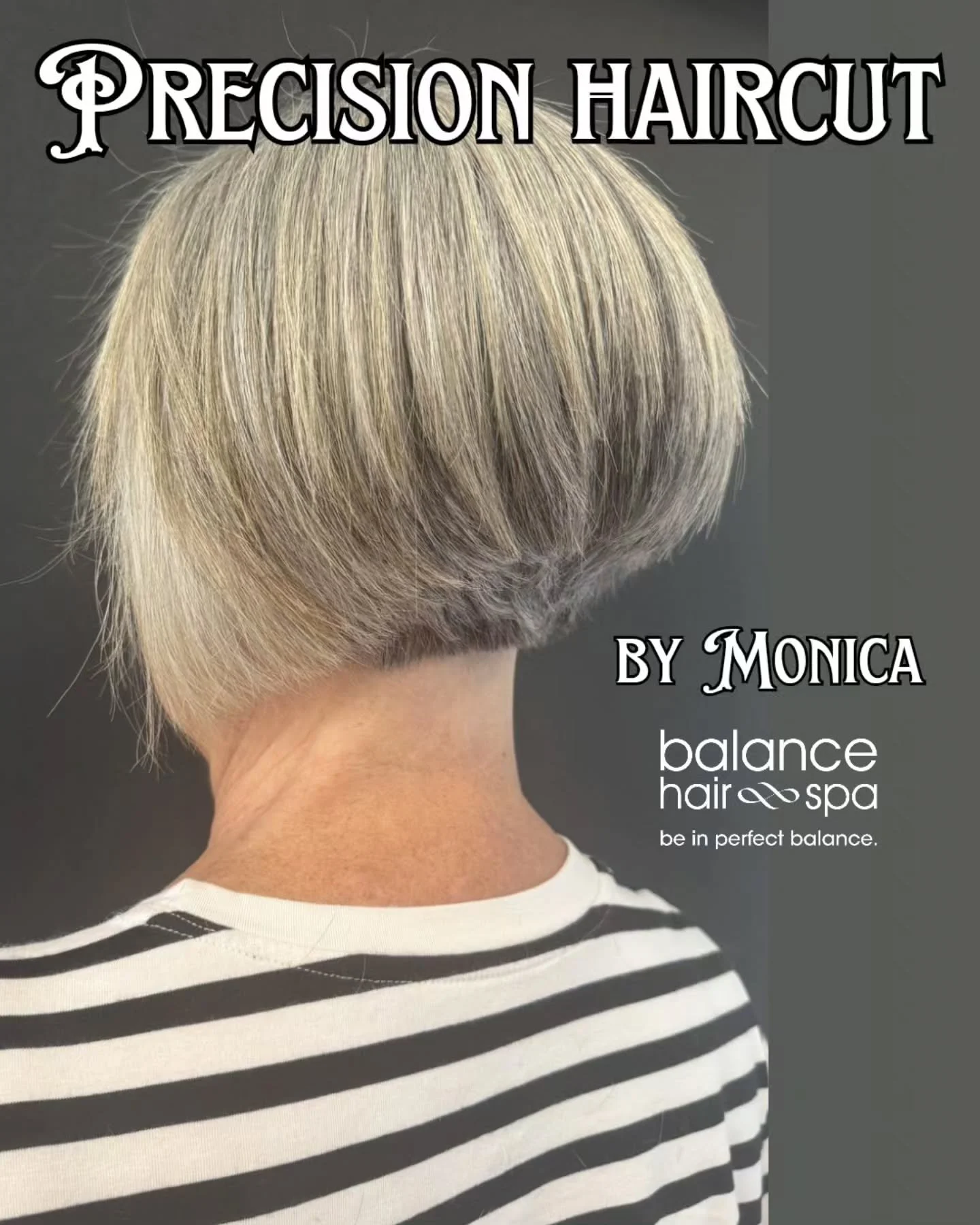 This client is ready for the summer heat with this precision cut by our hair designer, Monica. 
An Inverted bob will not only help keep you cooler during hot summer days, it also has other benefits. This cut can help elongate the neck, softening the 