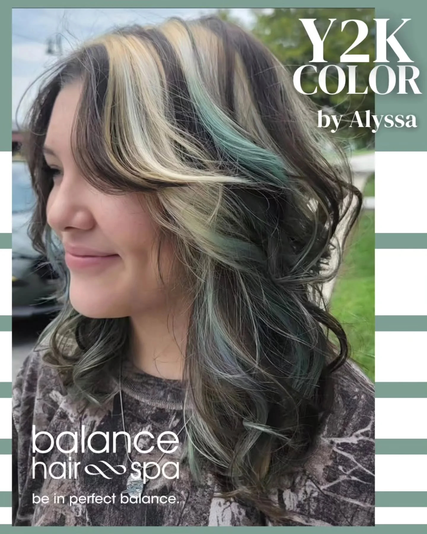 Another fun Y2K inspired color. Our hair designer,  Alyssa, helped this client obtain this late 90's inspired color with various chunky highlights for fun. Let our team of beauty professionals help you find the color that best fits your lifestyle.  M