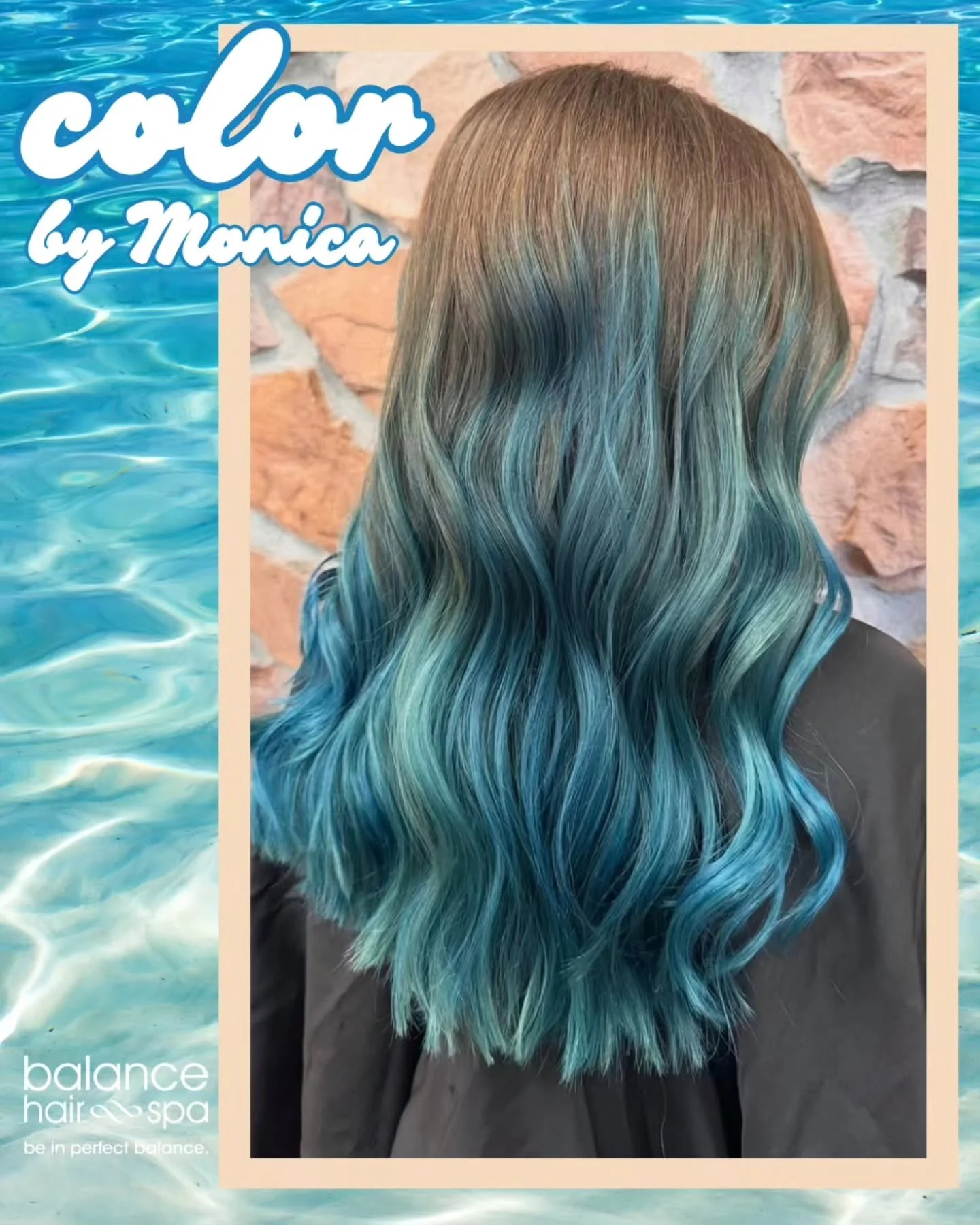Just a reminder that it's still Summer until September 22nd. Enjoy this aqua inspired color by our hair designer,  Monica. She gave this to a client for her back to school look. Let Monica help you find the color that best fits your style.  Make an a