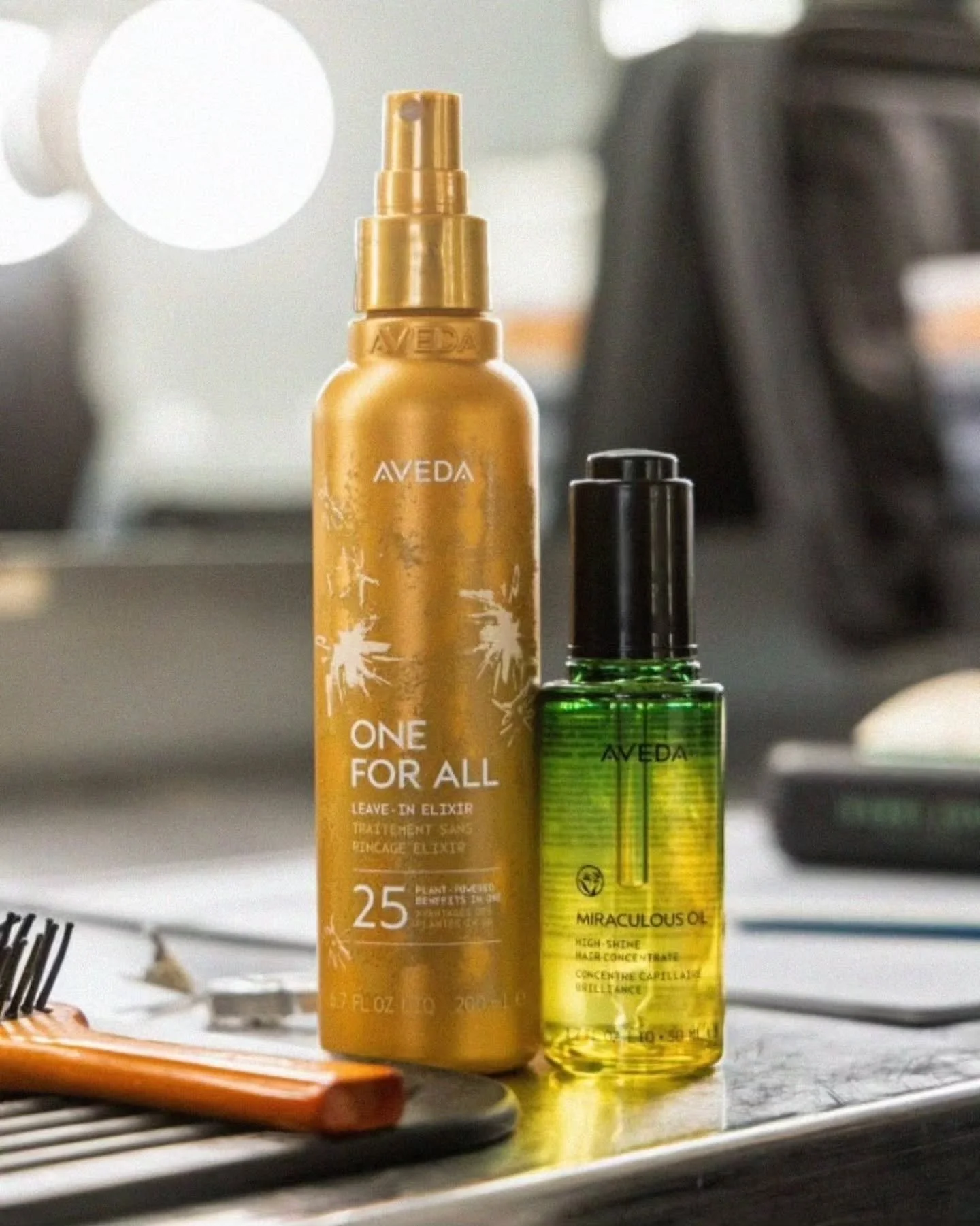 Prep like vou mean it. Then finish with shine
One For All Leave-In Elixir gives hair 25 pre-styling benefits like added hydration, lightweight protection, and nourishment, while Miraculous Oil smooths your finished look while wrapping hair in light-r