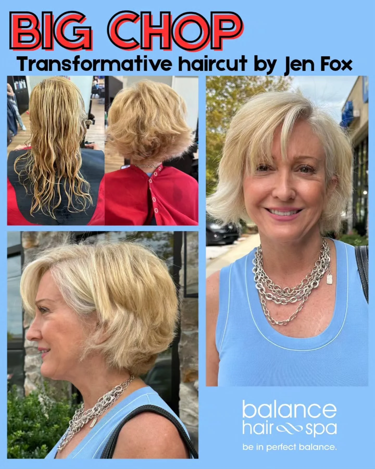 Our hair designer, Jen Fox, helped this client with a big transformative haircut. Taking her shoulder length hair to her jawline.  A fun new look for Fall. Let Jen help you find the cut that best fits your lifestyle.  Make an appointment at 
https://