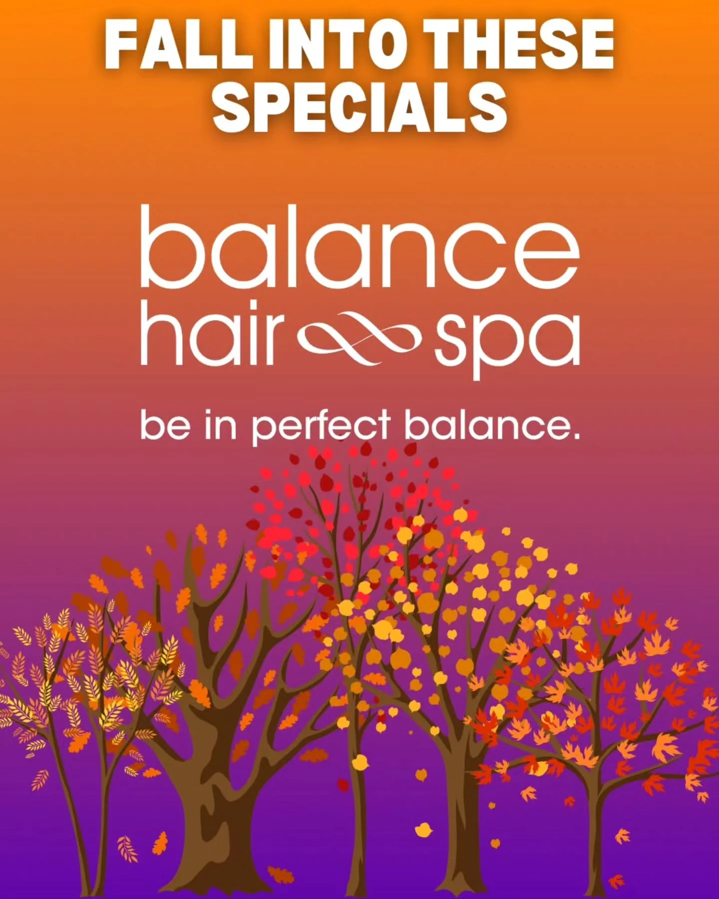 It's the first day of Fall. You have another week to take advantage of these amazing specials with our beauty professionals.  Make your appointments at
https://balancehairspa.com/appointment-request

&nbsp;@clubpilates_exton @juicepod_lionville first