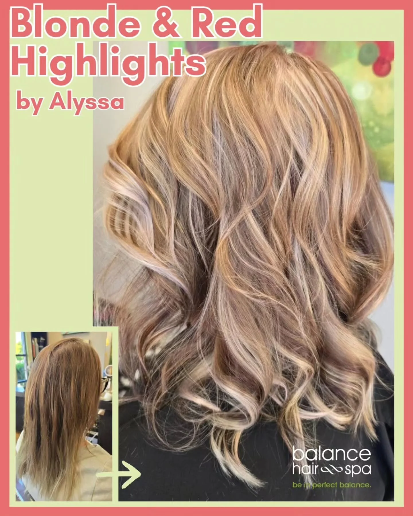 Our hair designer, Alyssa, helped this client get a fresh new color of Fall. She added some brighter blonde and red highlights for a multidimensional color. Let Alyssa help you find the fall hair color that best fits your style. Make an appointment a