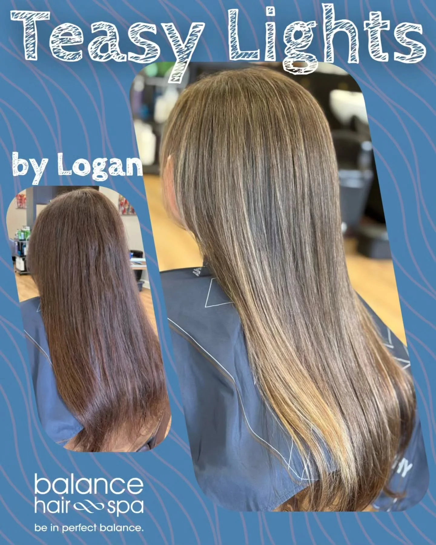 Our hair designer,  Logan, gave this client some teased highlights "teasy lights" for a softer more seamless look. This backcombing technique gives her color a natural sunkissed highlight that will grow out better than traditional highlight