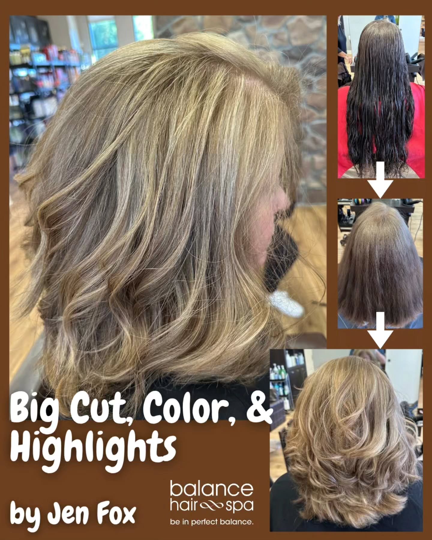 Our hair designer, Jen Fox, helped this client transition from a long grown out box color, to this shoulder length layered cut and beautiful multidimensional blonde. Let Jen help you find the cut and color that best fits your style.  Make an appointm