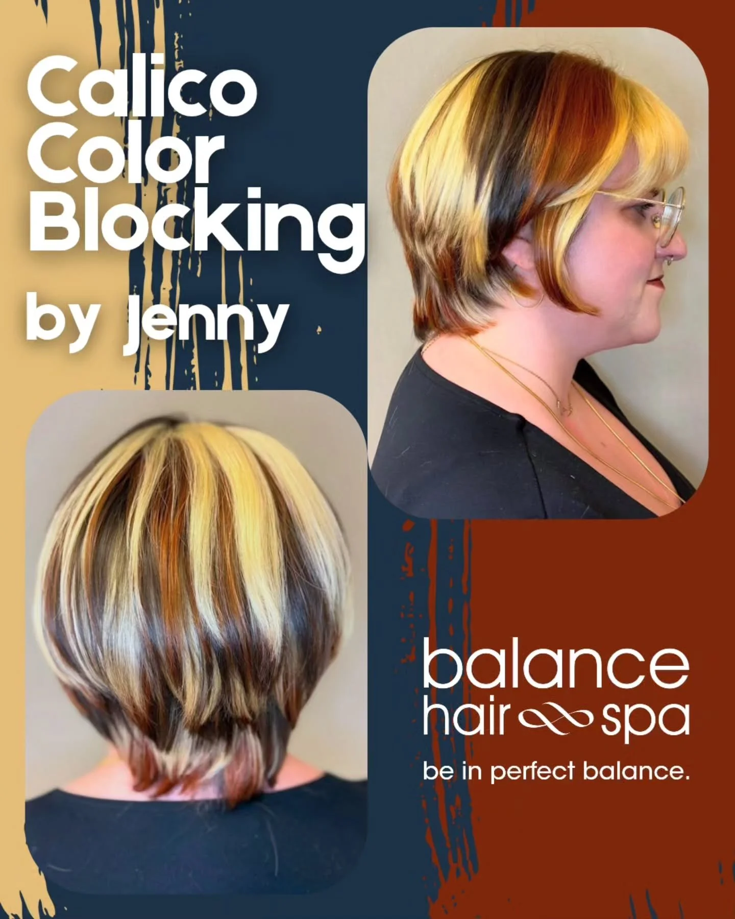 Our hair designer, Jenny, helped her client achieve this calico inspired color using Wella Professional.  Let Jenny help you find your wild side with a fun color service too. Make an appointment at
https://balancehairspa.com/appointment-request

&nbs