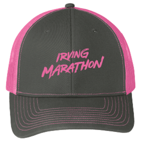 Irving Marathon Pink Grey Trucker Hat Irving Marathon Running Series Marathon Half Marathon 10k 5k In Irving Tx Toyota Music Factory