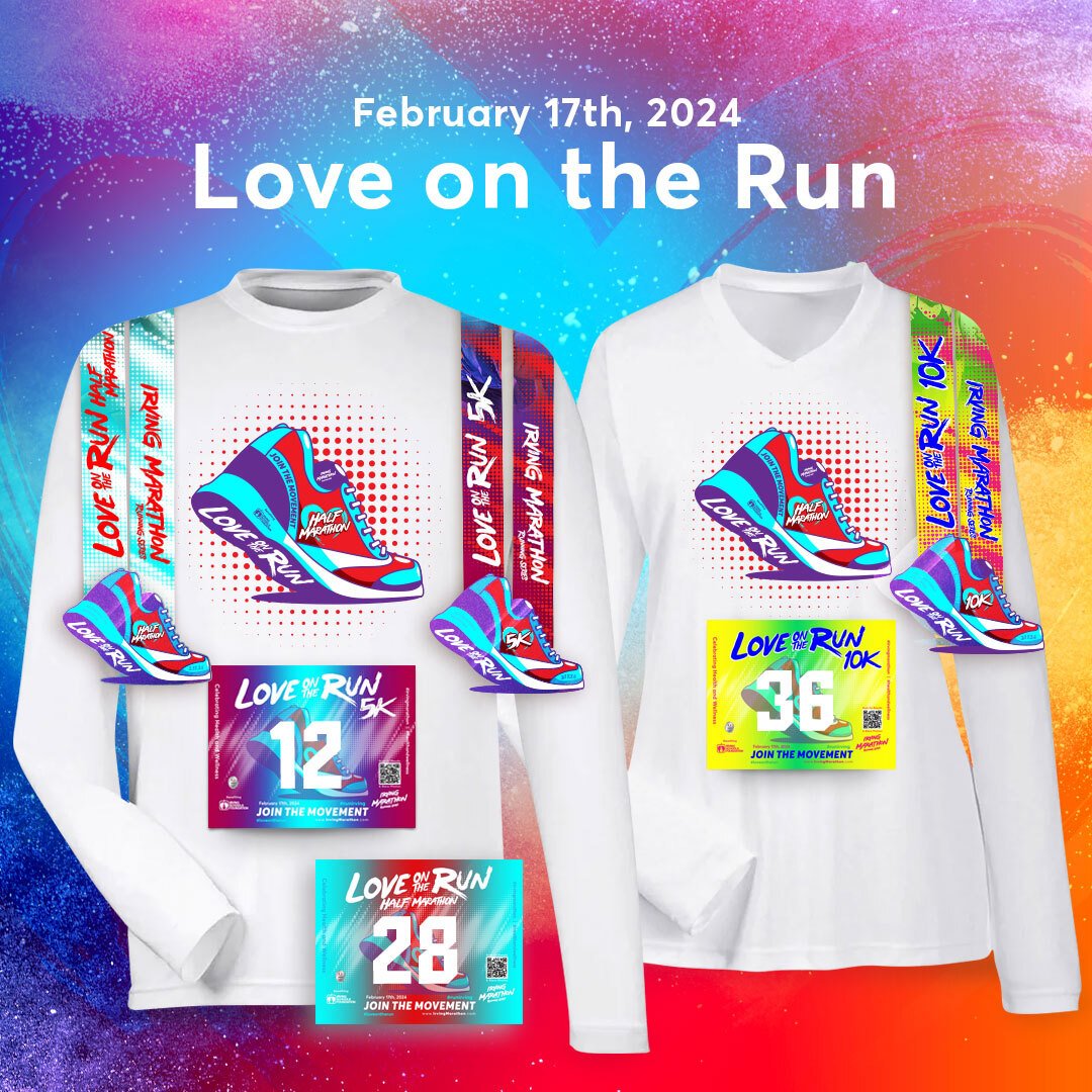 Love on the Run Gender-Specific Performance Shirt  Irving Marathon Running  Series, Marathon, Half Marathon, 10K & 5K in Irving, TX @ Toyota Music  Factory