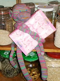 Marzipan recovers from her brief dip in that cold, cold water by refueling on sweets. Sometimes she can creep into the larder when none of the other monkeys are looking, and hang with her Peeps. 