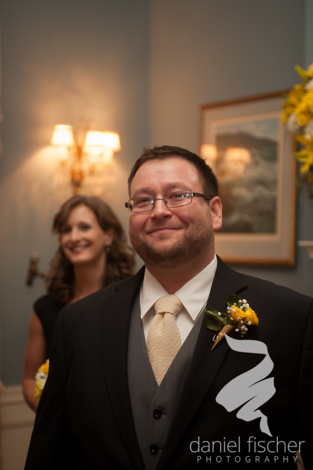 J.T.'s first look at the bride.
