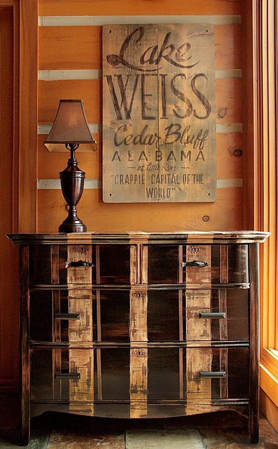  Custom painted wood sign &amp; refinished dresser. 