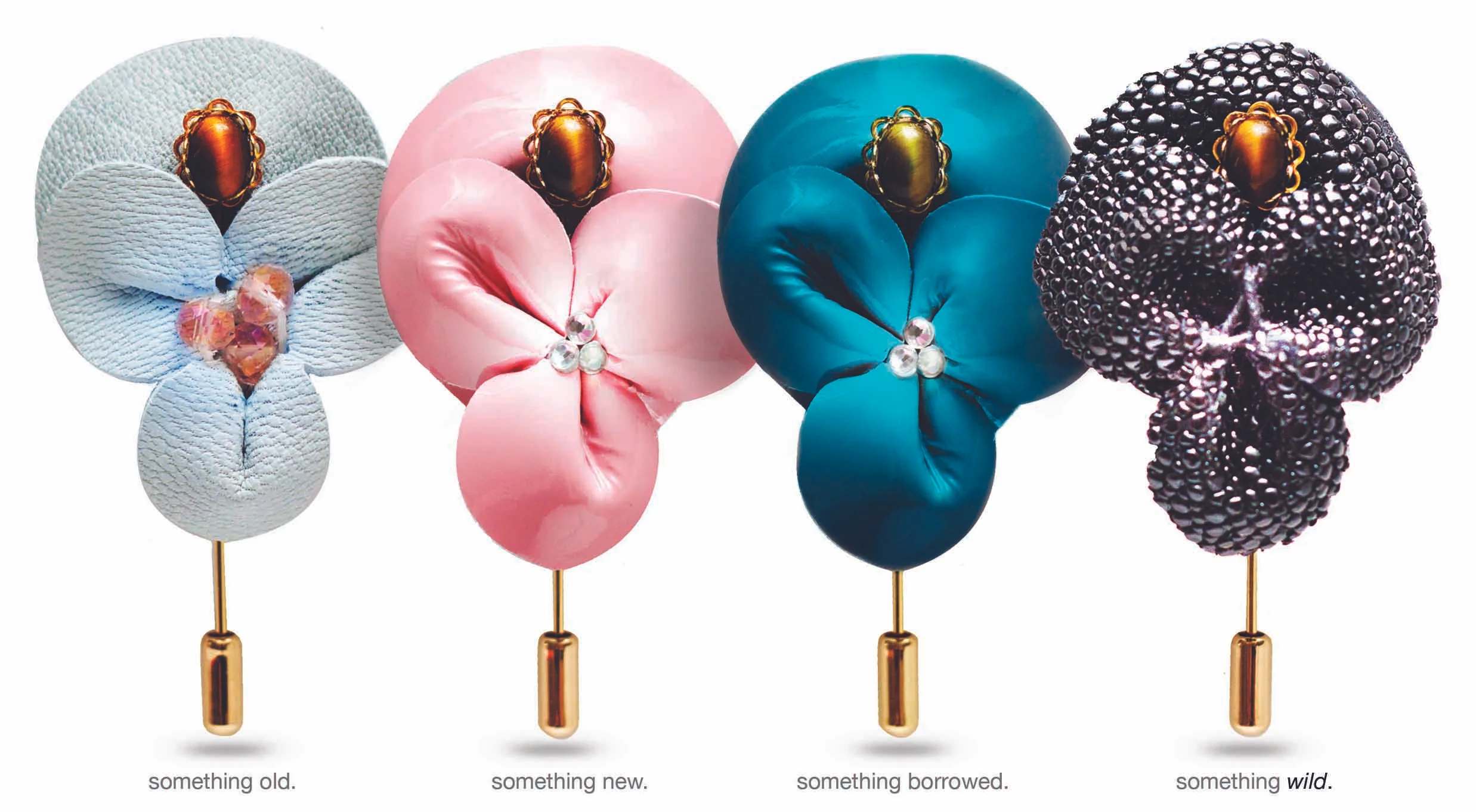Assorted leather and jewel-embellished boutonniéres