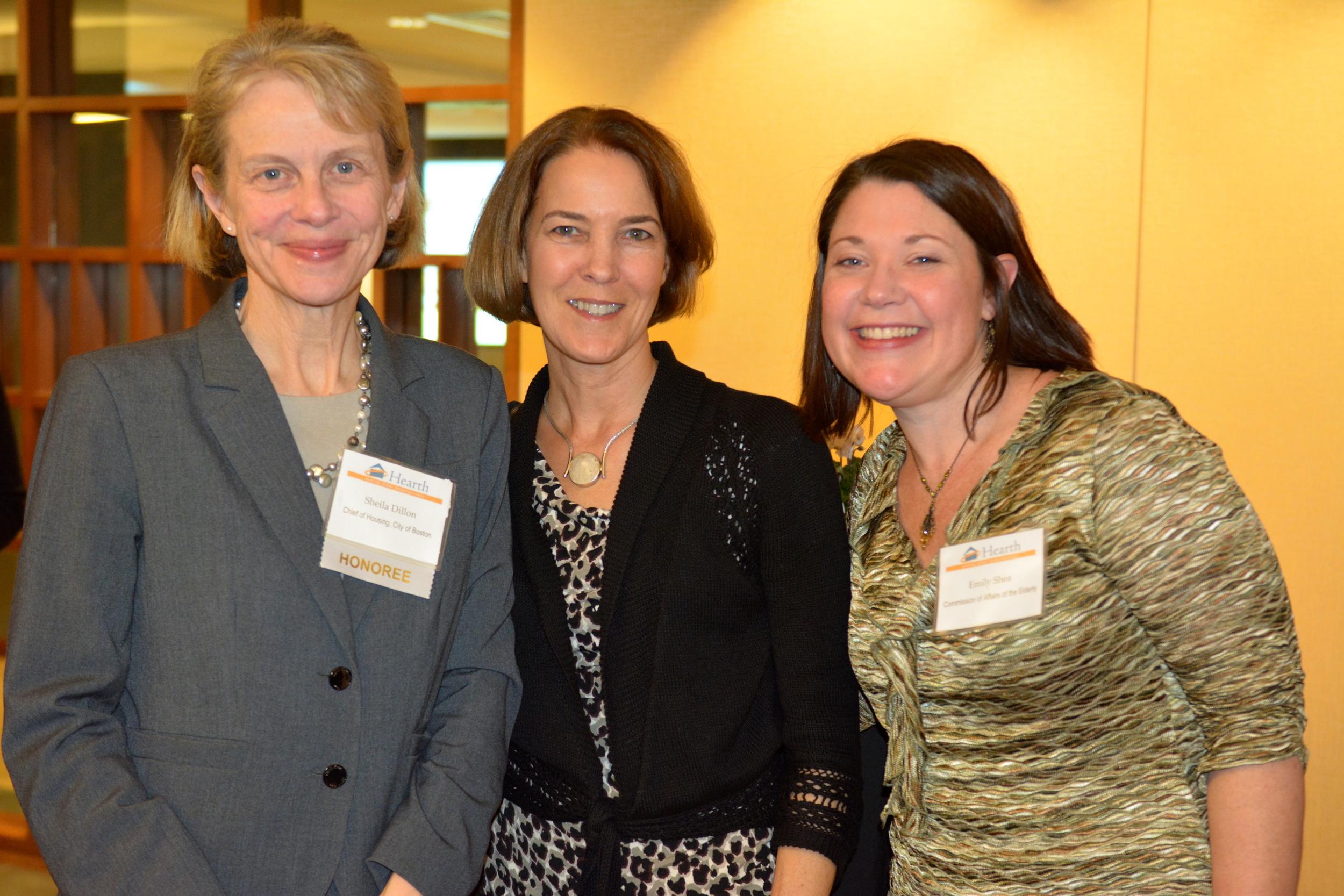  Sheila Dillon (left) with Lisa Alberghini from the Planning Office of Urban Affairs&nbsp;and Emily Shea, City of Boston's Commissioner of Elderly Affairs 