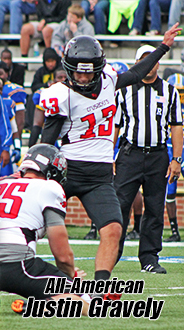 Photo Courtesy of NGU Athletics Senior Justin Gravely takes aim at one of the many field goals he has made in his record breaking career at North Greenville University