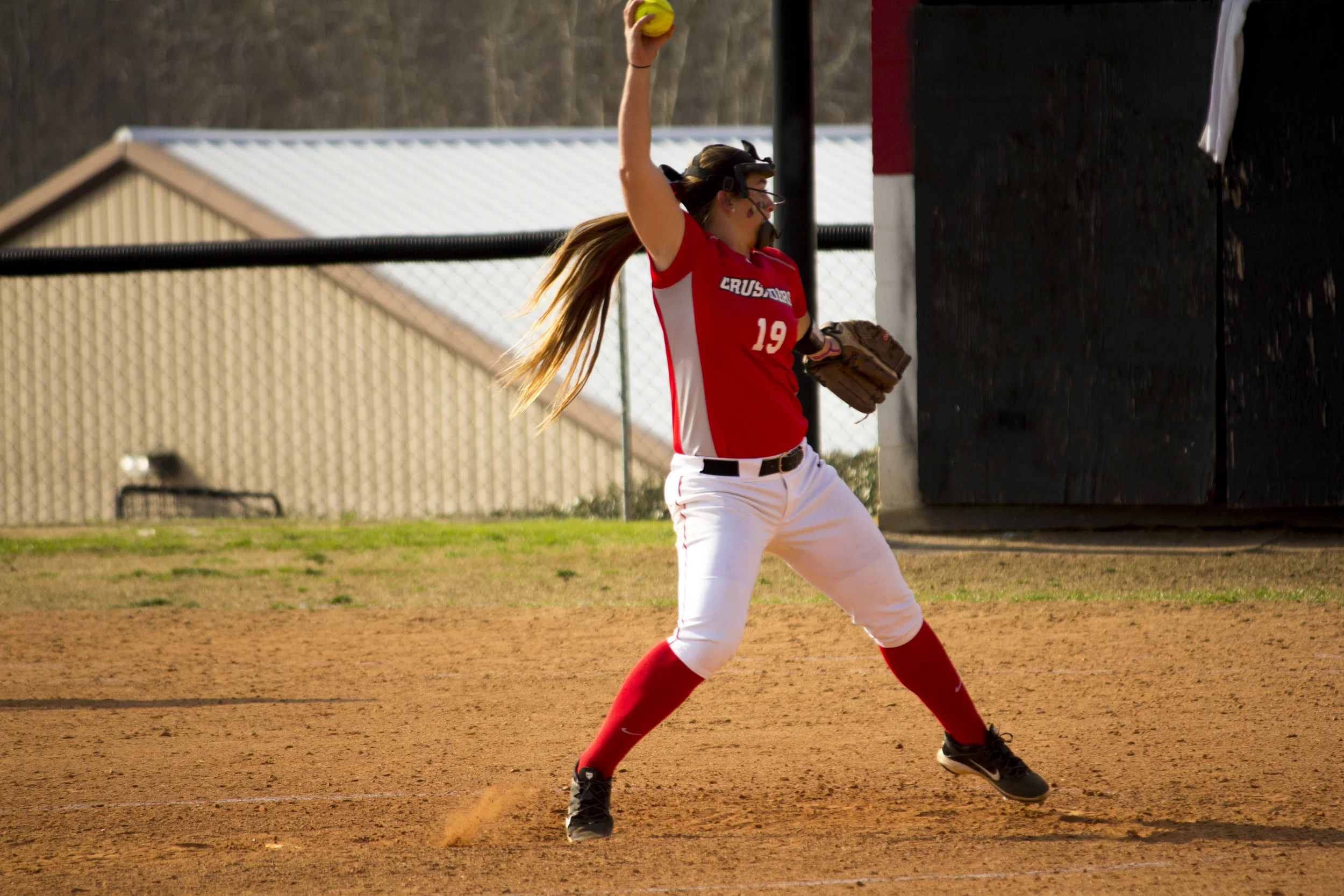 Freshman Emily Murphy winds up to pitch the ball. 