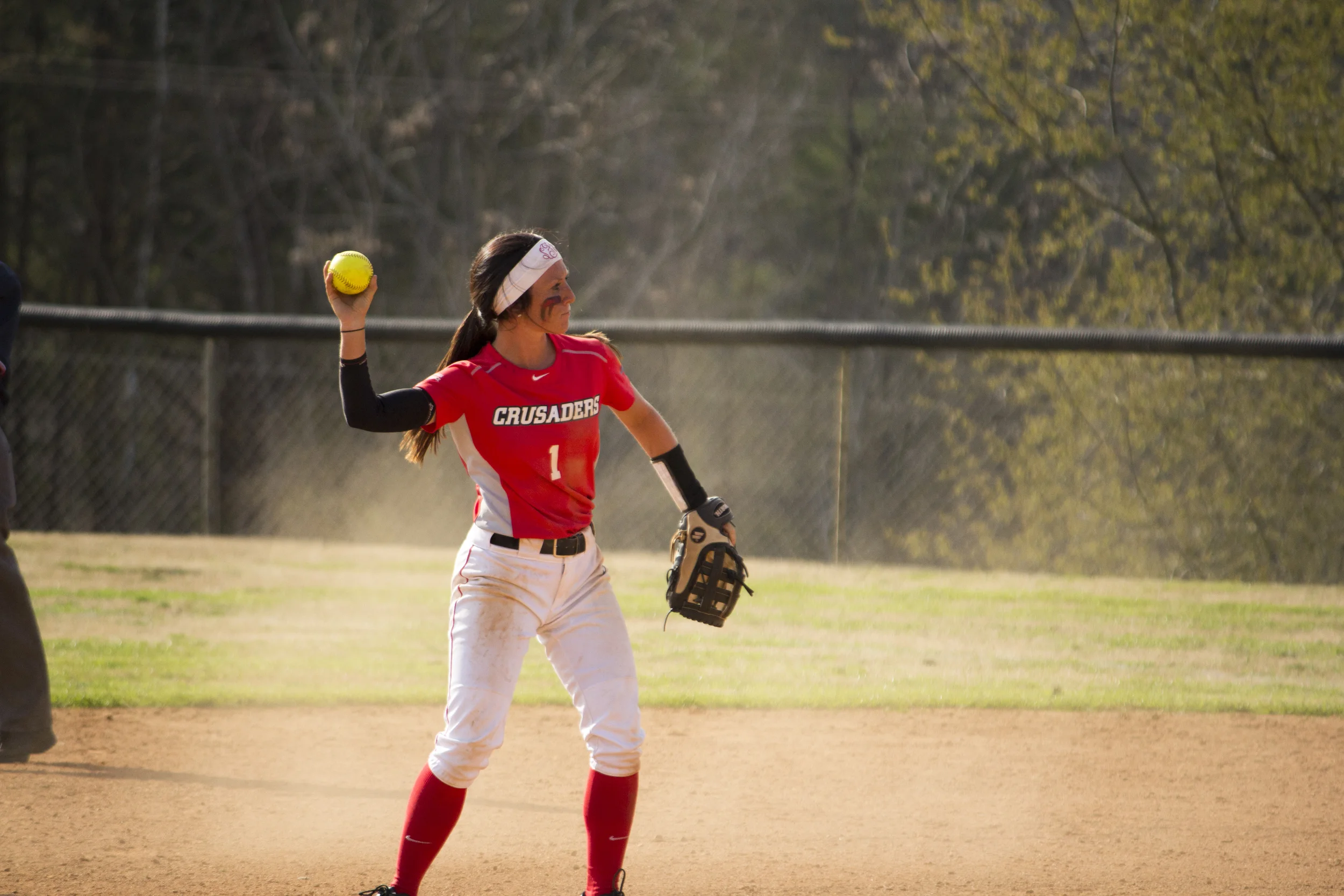 Sophomore Shayna Finley throws the ball back towards the pitcher. 
