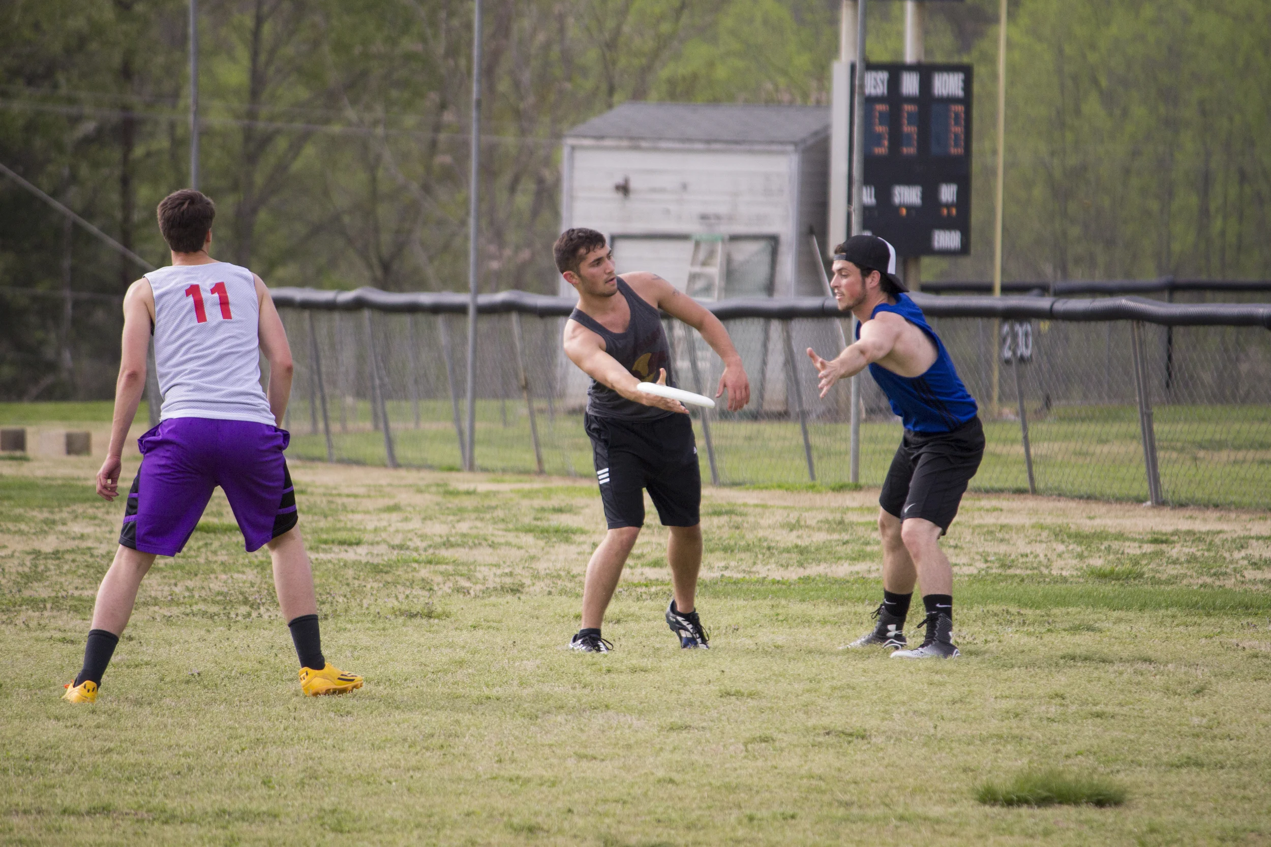 Josh Mckeown flicks the frisbee to the right side to score a point. 