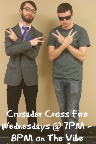 Victor Chasteen (left) and John Peardon (right) advertising their show. Photo courtesy of Shelby. 